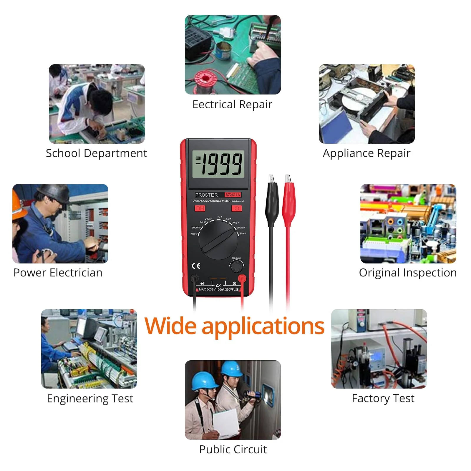 Proster Digitales Kapazitätsmessgerät 200pF-20mF Messgerät Kondensator Handmultimeter Tester für Anfänger mit drehbarer LCD-Anzeige Rot-vereinfachte Version - Image 6