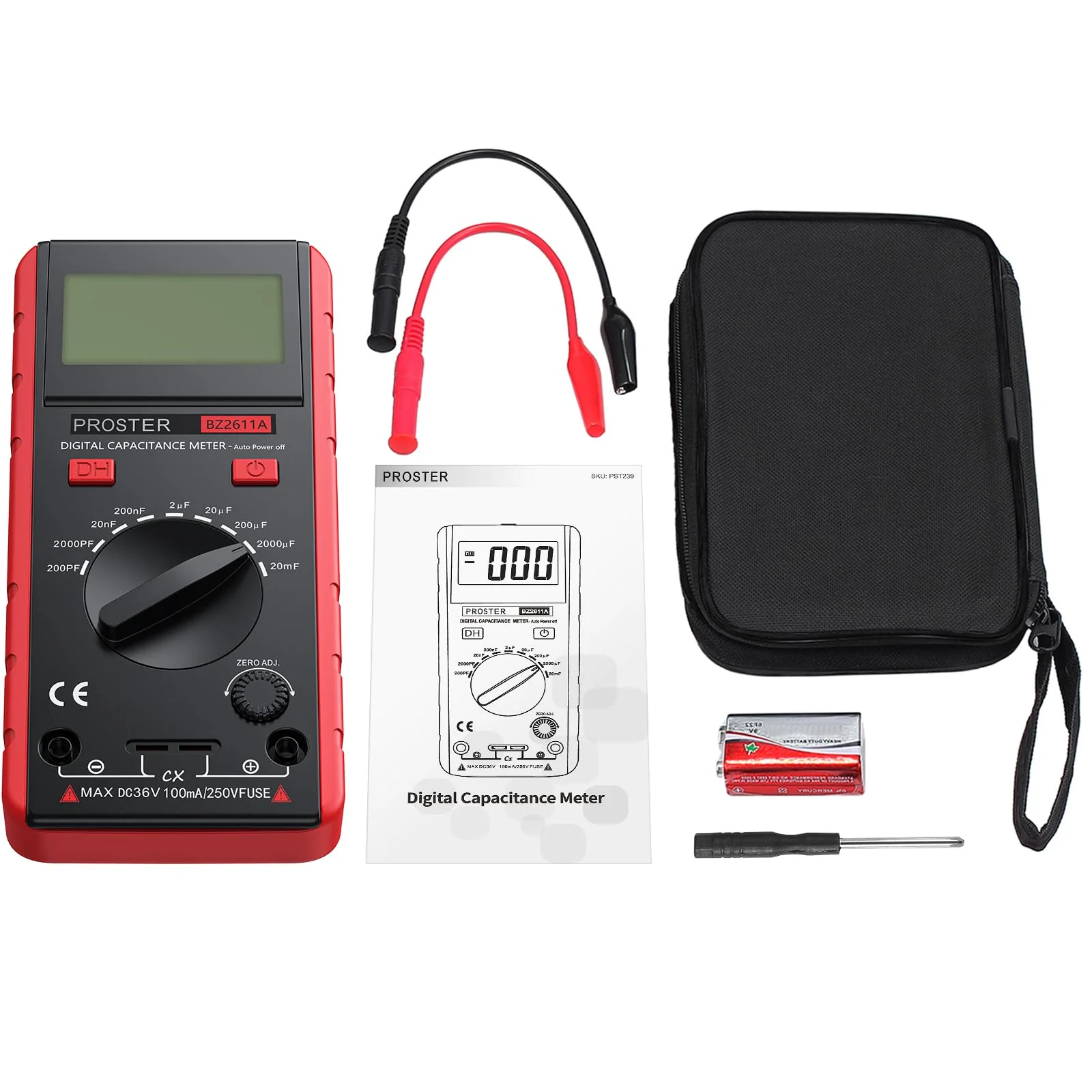 Proster Digitales Kapazitätsmessgerät 200pF-20mF Messgerät Kondensator Handmultimeter Tester für Anfänger mit drehbarer LCD-Anzeige Rot-vereinfachte Version - Image 7