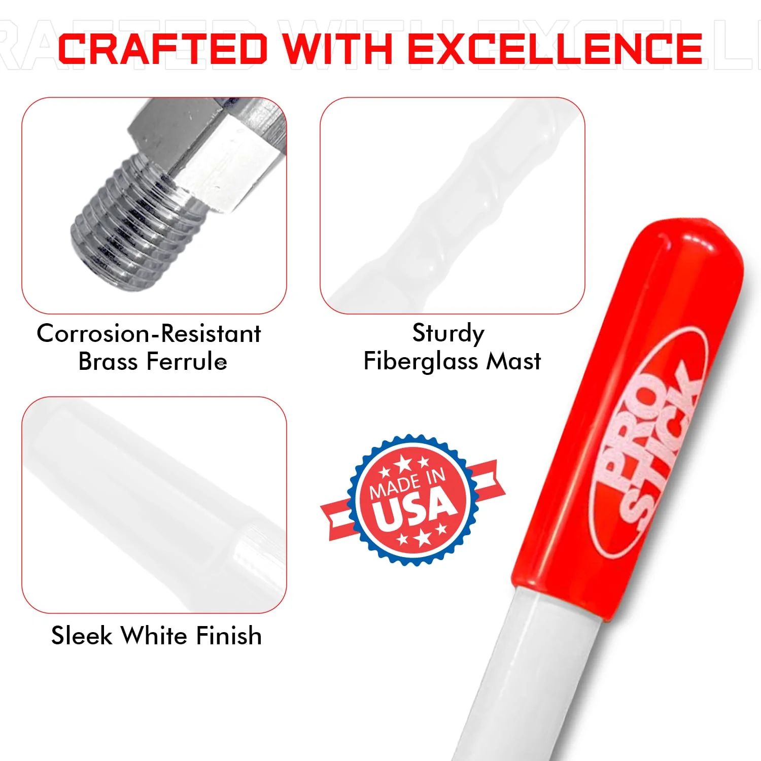 Prostick 4` Foot Fiberglass 1000 Watt - White CB Radio Antenna - Image 2