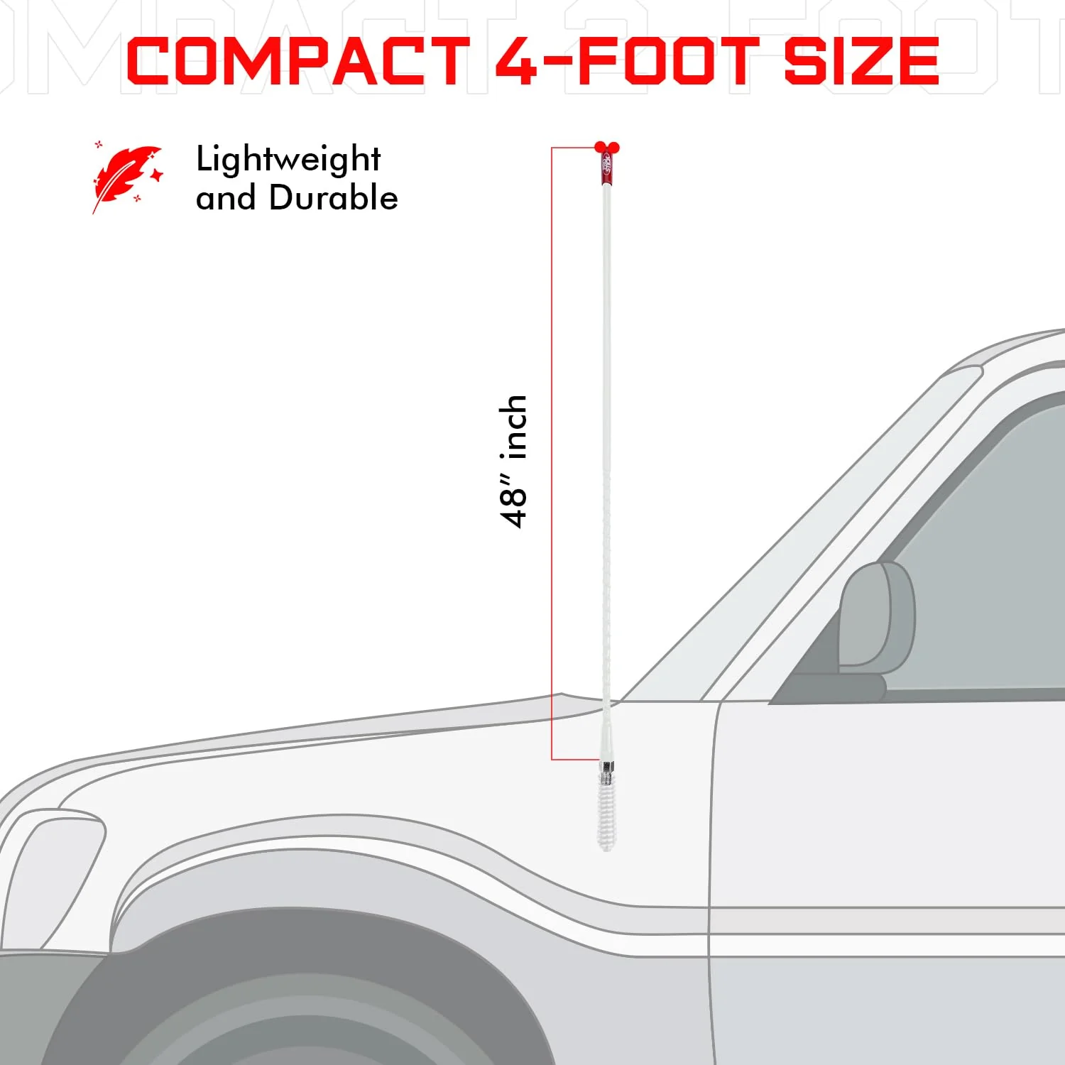 Prostick 4` Foot Fiberglass 1000 Watt - White CB Radio Antenna - Image 3