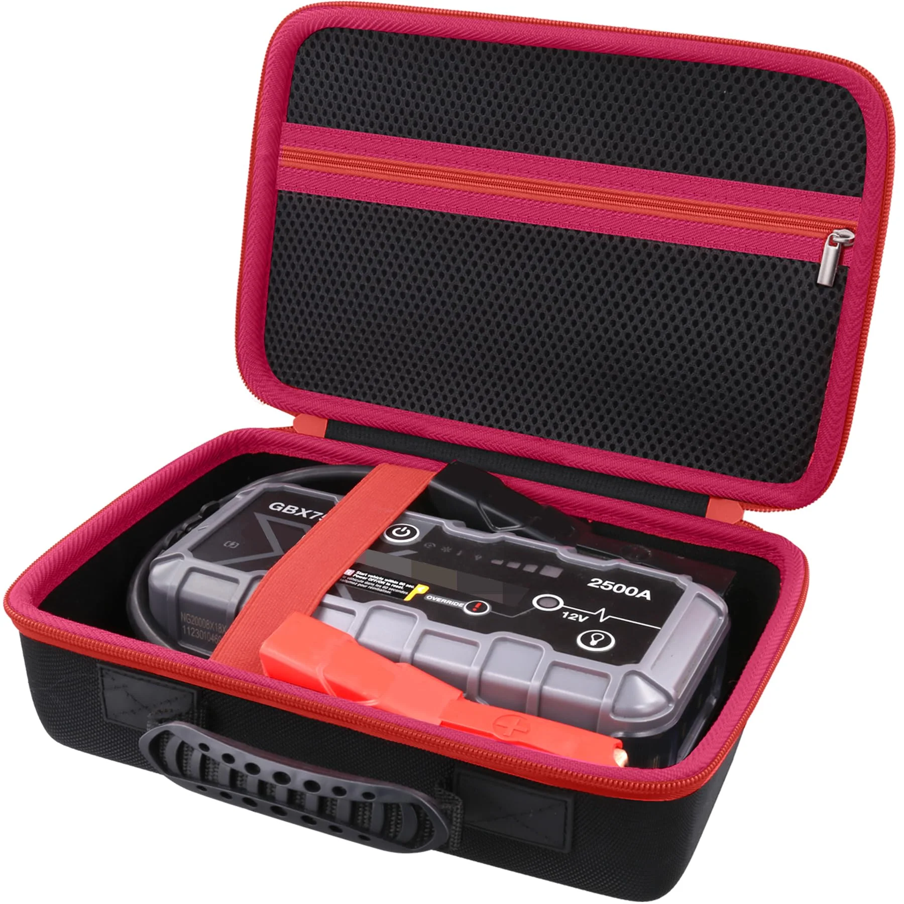 Protection Storage Case Compatible with NOCO Boost GB70 / X GBX75 UltraSafe Jump Starter Lithium Battery Booster Pack and Accessories（Black Case + Red Zipper）-Flaxune - Image 2