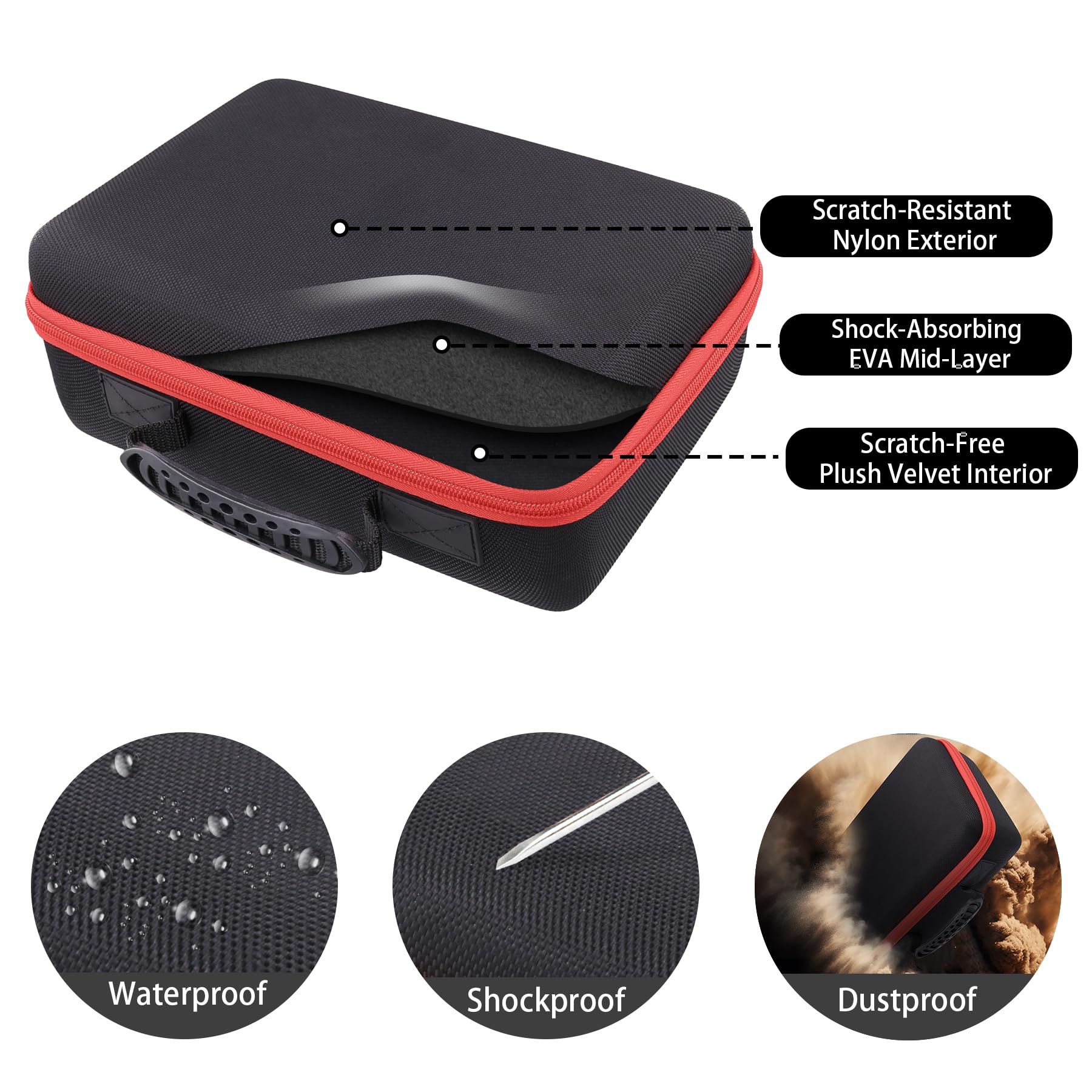 Protection Storage Case Compatible with NOCO Boost GB70 / X GBX75 UltraSafe Jump Starter Lithium Battery Booster Pack and Accessories（Black Case + Red Zipper）-Flaxune - Image 8