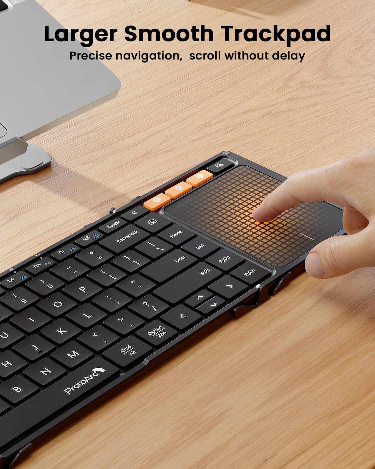 ProtoArc Foldable Keyboard with Touchpad, XK01 TP Folding Portable Keyboard, Full Size Keys, Large Trackpad Bluetooth Travel Keyboard for iPad, iPhone, Laptop PC Tablets -Black Black - Image 2