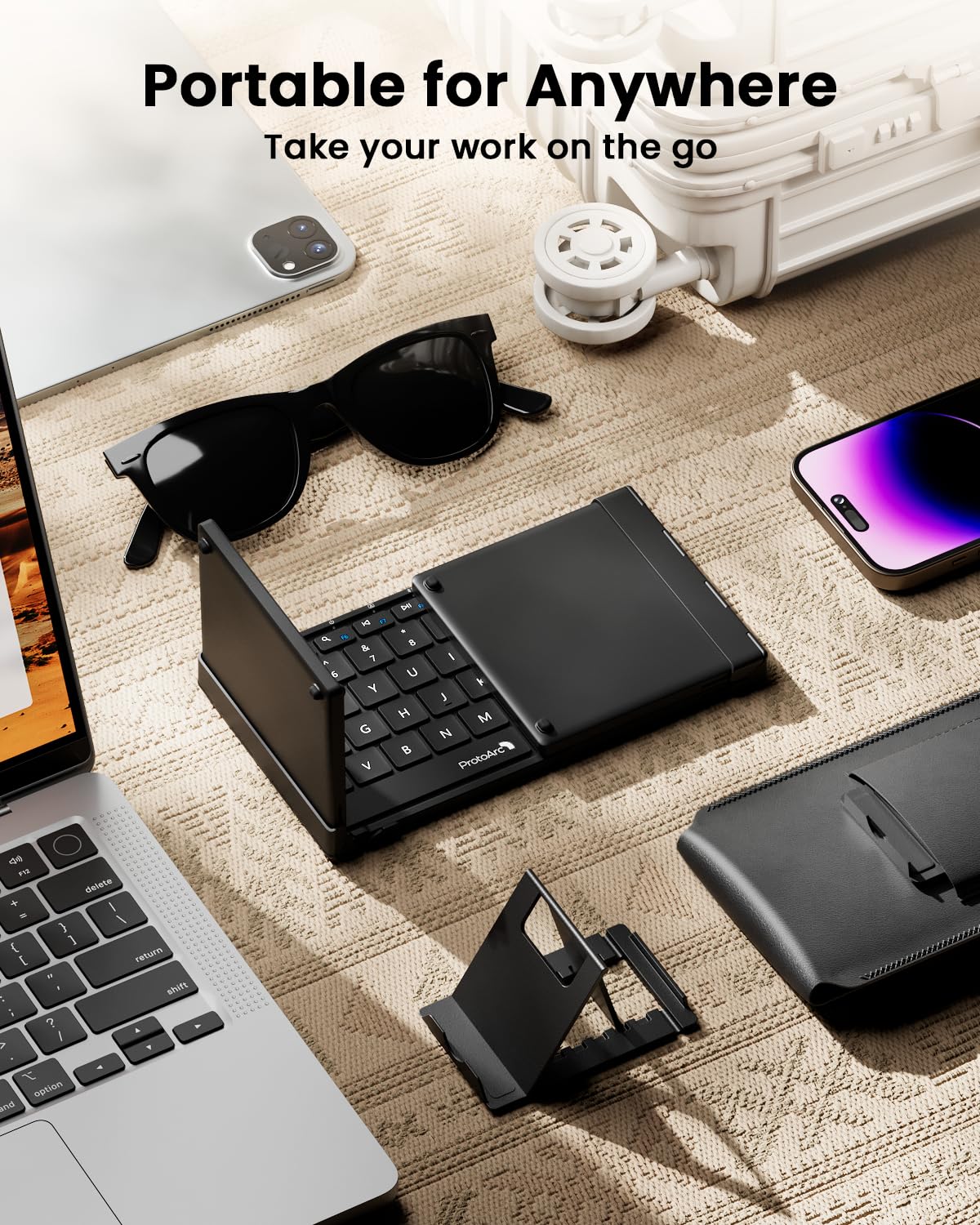 ProtoArc Foldable Keyboard with Touchpad, XK01 TP Folding Portable Keyboard, Full Size Keys, Large Trackpad Bluetooth Travel Keyboard for iPad, iPhone, Laptop PC Tablets -Black Black - Image 4