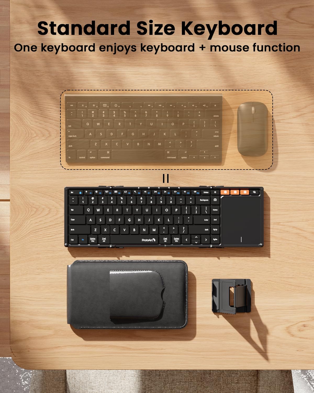 ProtoArc Foldable Keyboard with Touchpad, XK01 TP Folding Portable Keyboard, Full Size Keys, Large Trackpad Bluetooth Travel Keyboard for iPad, iPhone, Laptop PC Tablets -Black Black - Image 7