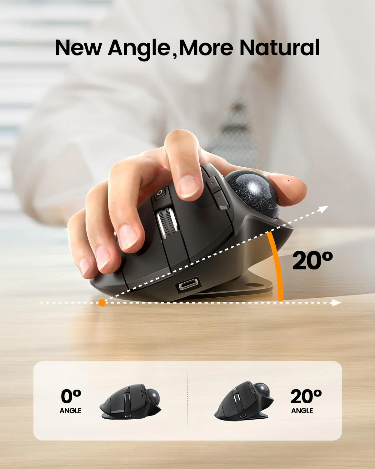 ProtoArc Wireless Trackball Mouse, EM01 NL Ergonomic Bluetooth Rollerball Thumb Mouse Rechargeable Computer Laptop Mouse, Adjustable Angle & 3 Device Connection for PC, Mac, Windows-Gray Ball Gray Ball - Image 2