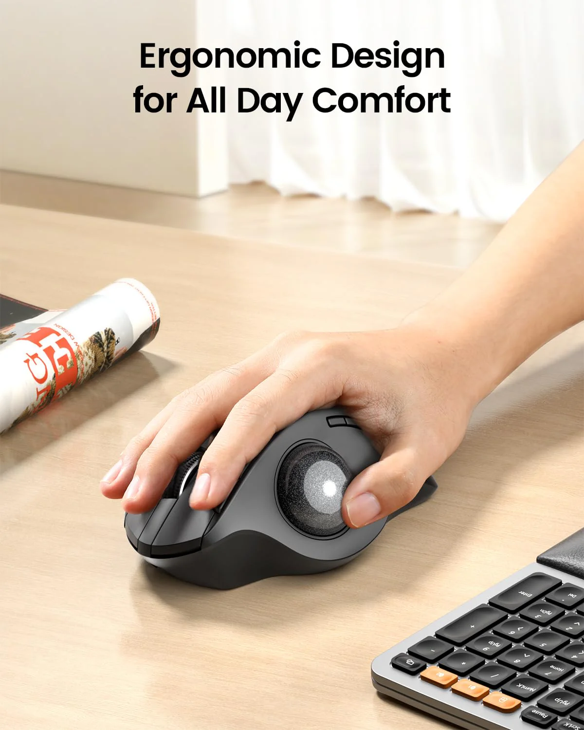 ProtoArc Wireless Trackball Mouse, EM01 NL Ergonomic Bluetooth Rollerball Thumb Mouse Rechargeable Computer Laptop Mouse, Adjustable Angle & 3 Device Connection for PC, Mac, Windows-Gray Ball Gray Ball - Image 3