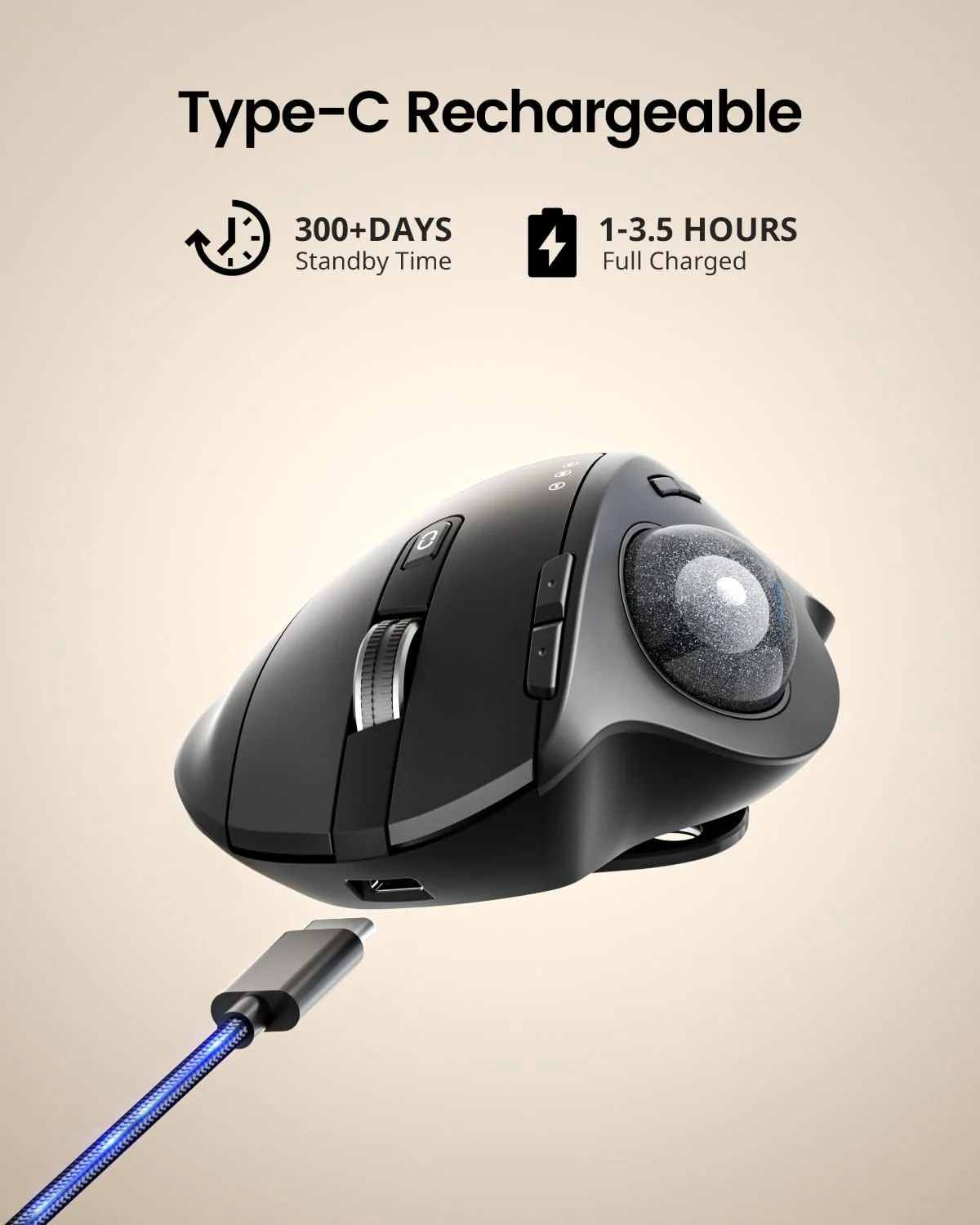 ProtoArc Wireless Trackball Mouse, EM01 NL Ergonomic Bluetooth Rollerball Thumb Mouse Rechargeable Computer Laptop Mouse, Adjustable Angle & 3 Device Connection for PC, Mac, Windows-Gray Ball Gray Ball - Image 6