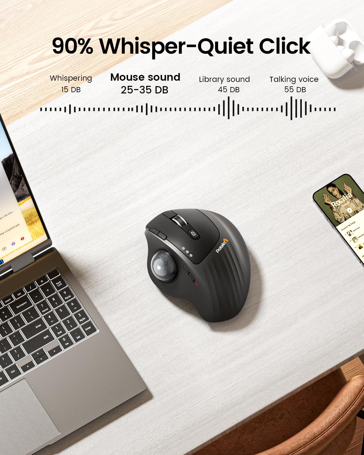 ProtoArc Wireless Trackball Mouse, EM01 NL Ergonomic Bluetooth Rollerball Thumb Mouse Rechargeable Computer Laptop Mouse, Adjustable Angle & 3 Device Connection for PC, Mac, Windows-Gray Ball Gray Ball - Image 7