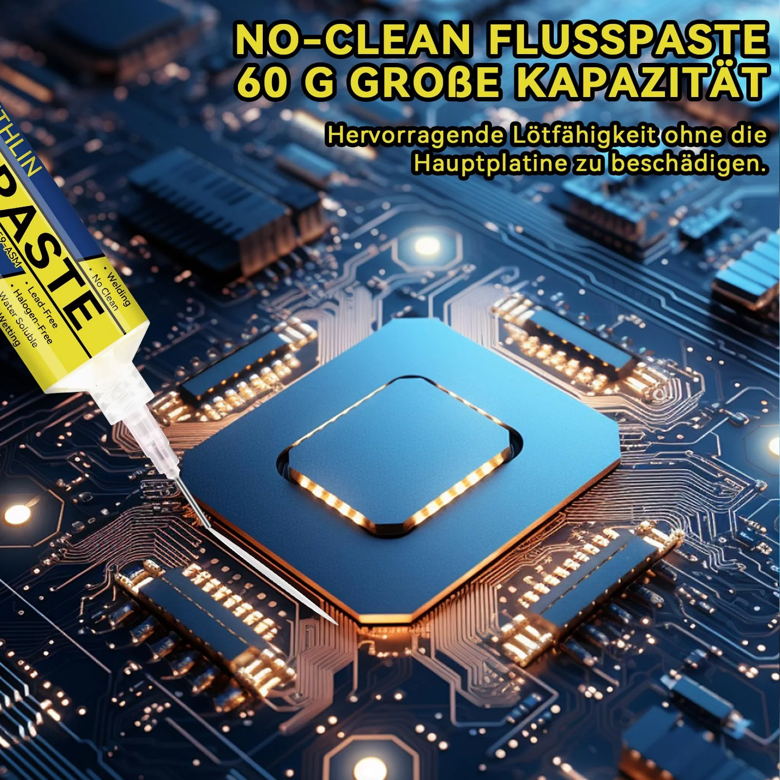 prowithlin Flux Soldering, 60 ml, Pack of 2 Soldering Paste with 2 Needles, 1 Pusher & 1 Syringe, 60 g No Clean Solder with Flux for BGA/IC/CPU/PCB/SMD 2 Pack - Image 2