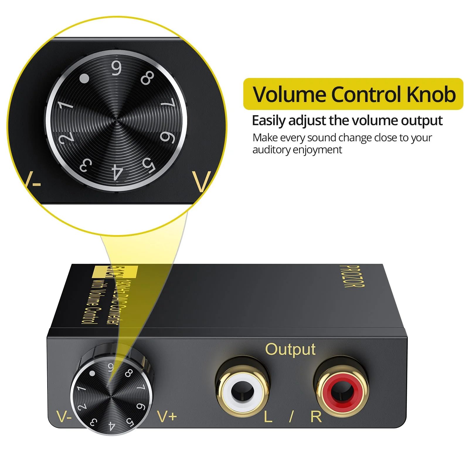 PROZOR 192Khz DAC Converter with Volume Control, Digital to Analog Audio Converter with RCA Cable Support 5.1CH DTS Dolly AC3 Coaxial SPDIF Toslink to RCA Converter for HDTV DVD PS3 Home Cinema System - Image 4
