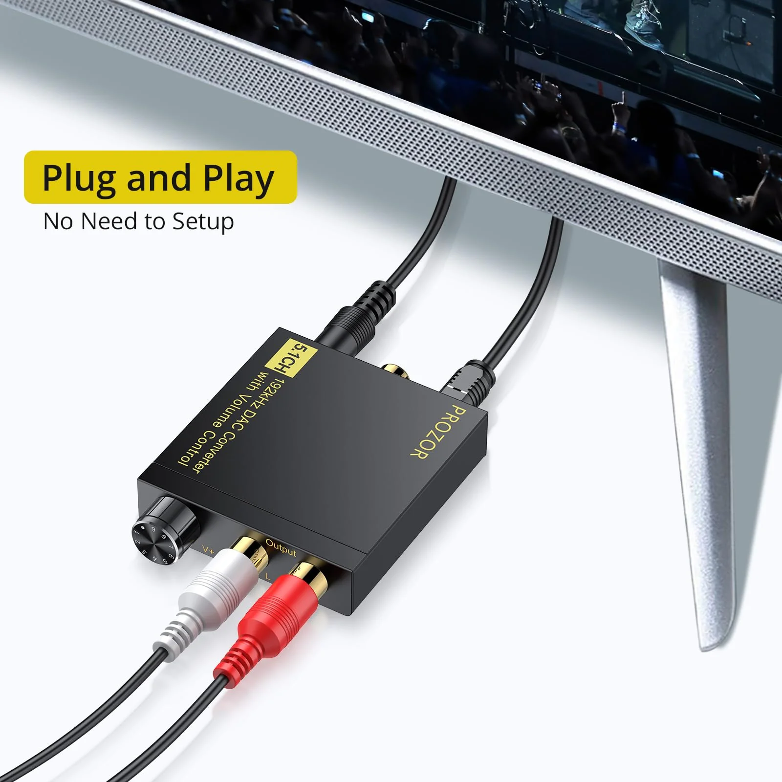 PROZOR 192Khz DAC Converter with Volume Control, Digital to Analog Audio Converter with RCA Cable Support 5.1CH DTS Dolly AC3 Coaxial SPDIF Toslink to RCA Converter for HDTV DVD PS3 Home Cinema System - Image 6