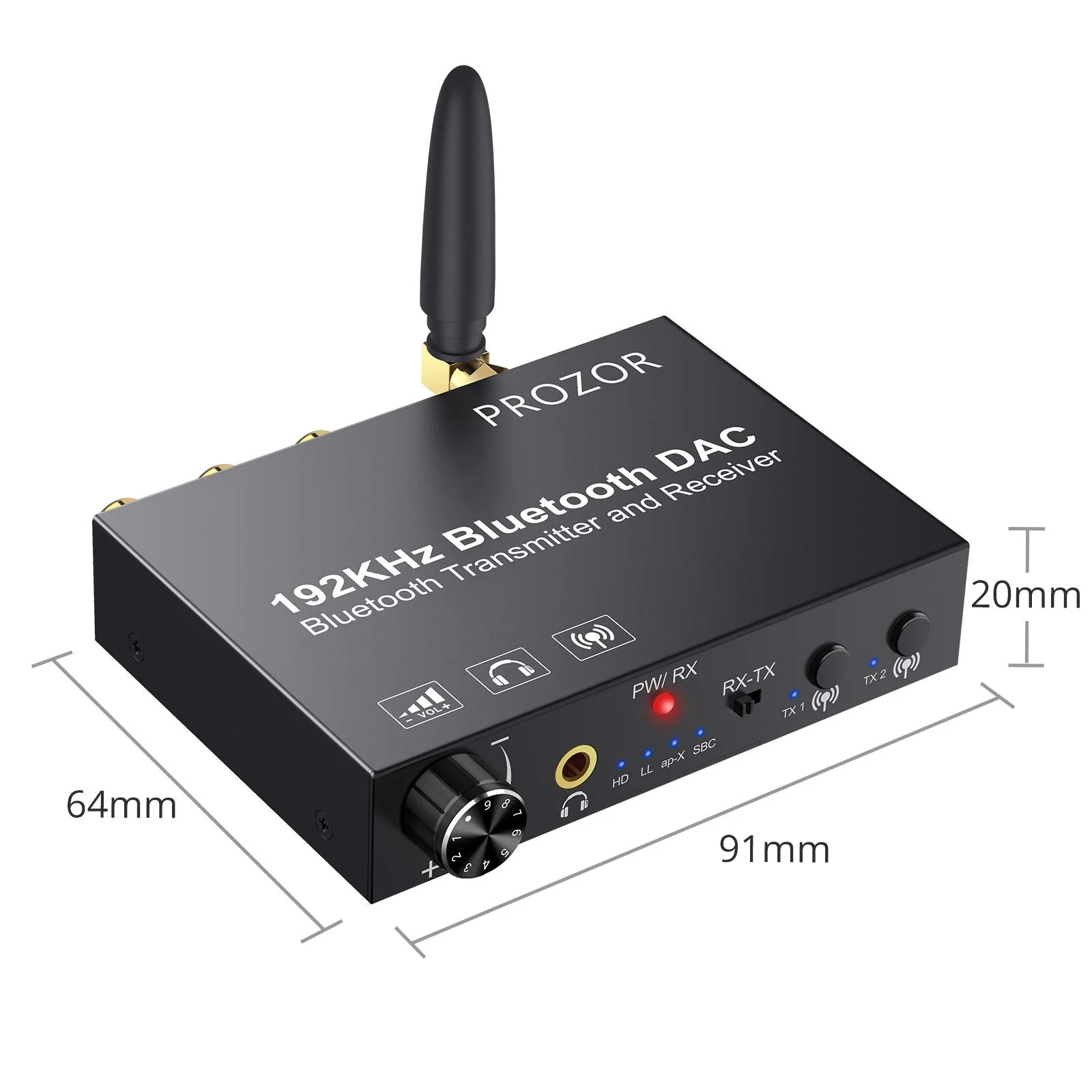 PROZOR 192KHz DAC Digital to Analog Audio Converter with Bluetooth 5.0 Audio Transmitter and Receiver, Optical to L/R Converter with aptX HD aptx Low Latency Wireless Audio Adapter Bluetooth Transmitter and Receiver - Image 8