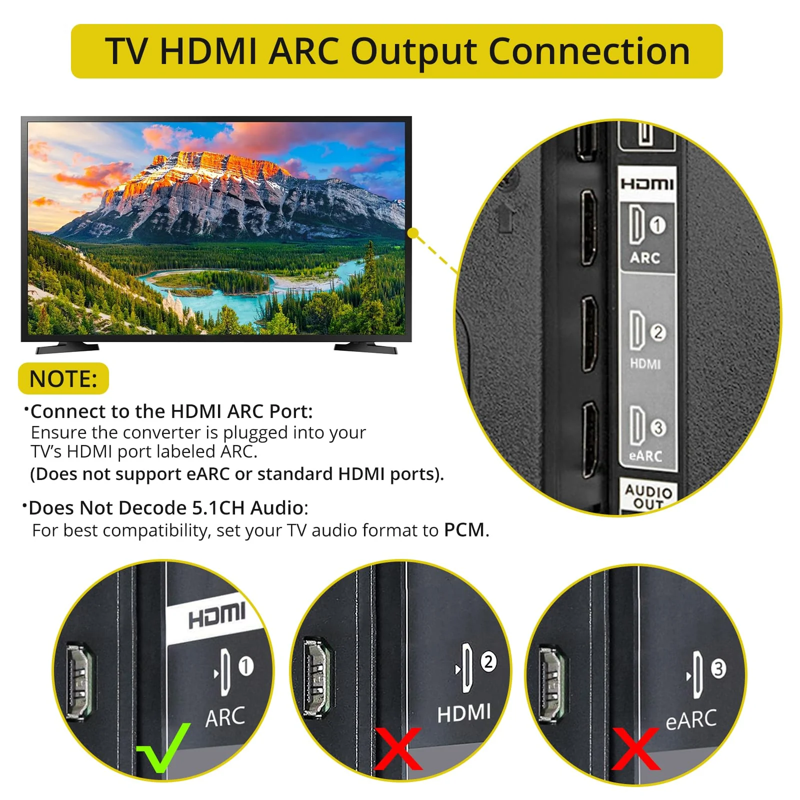 PROZOR 192KHz HDMI ARC to Optical Audio Adapter, 7ft/2.1m ARC Audio Extractor, HDMI(ARC) to Optical Toslink/Coaxial Converter, for TV to Speaker Amplifier Soundbar (Not Reversible) ARC to Optical/Coax 7ft - Image 3