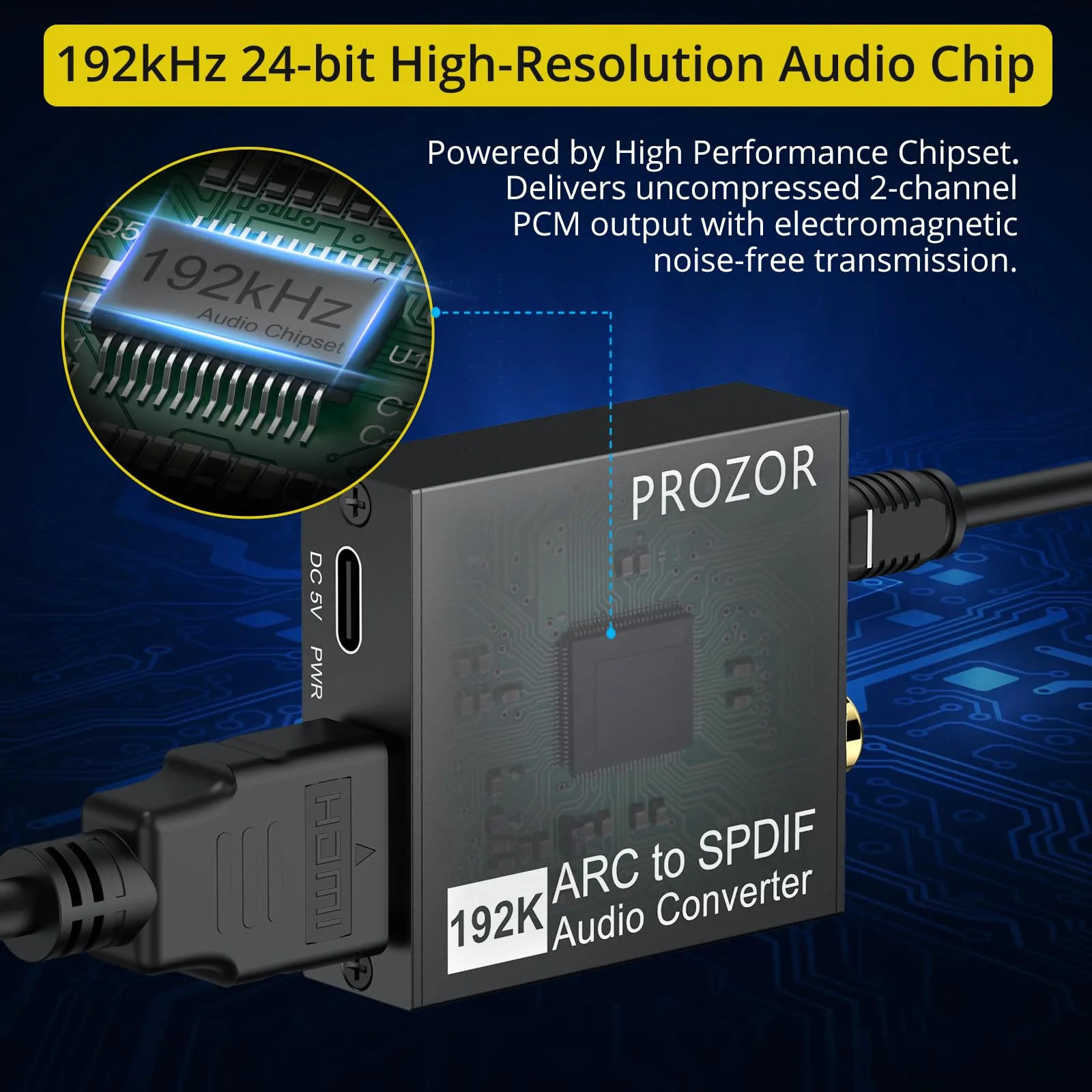 PROZOR 192KHz HDMI ARC to Optical Audio Adapter, 7ft/2.1m ARC Audio Extractor, HDMI(ARC) to Optical Toslink/Coaxial Converter, for TV to Speaker Amplifier Soundbar (Not Reversible) ARC to Optical/Coax 7ft - Image 5