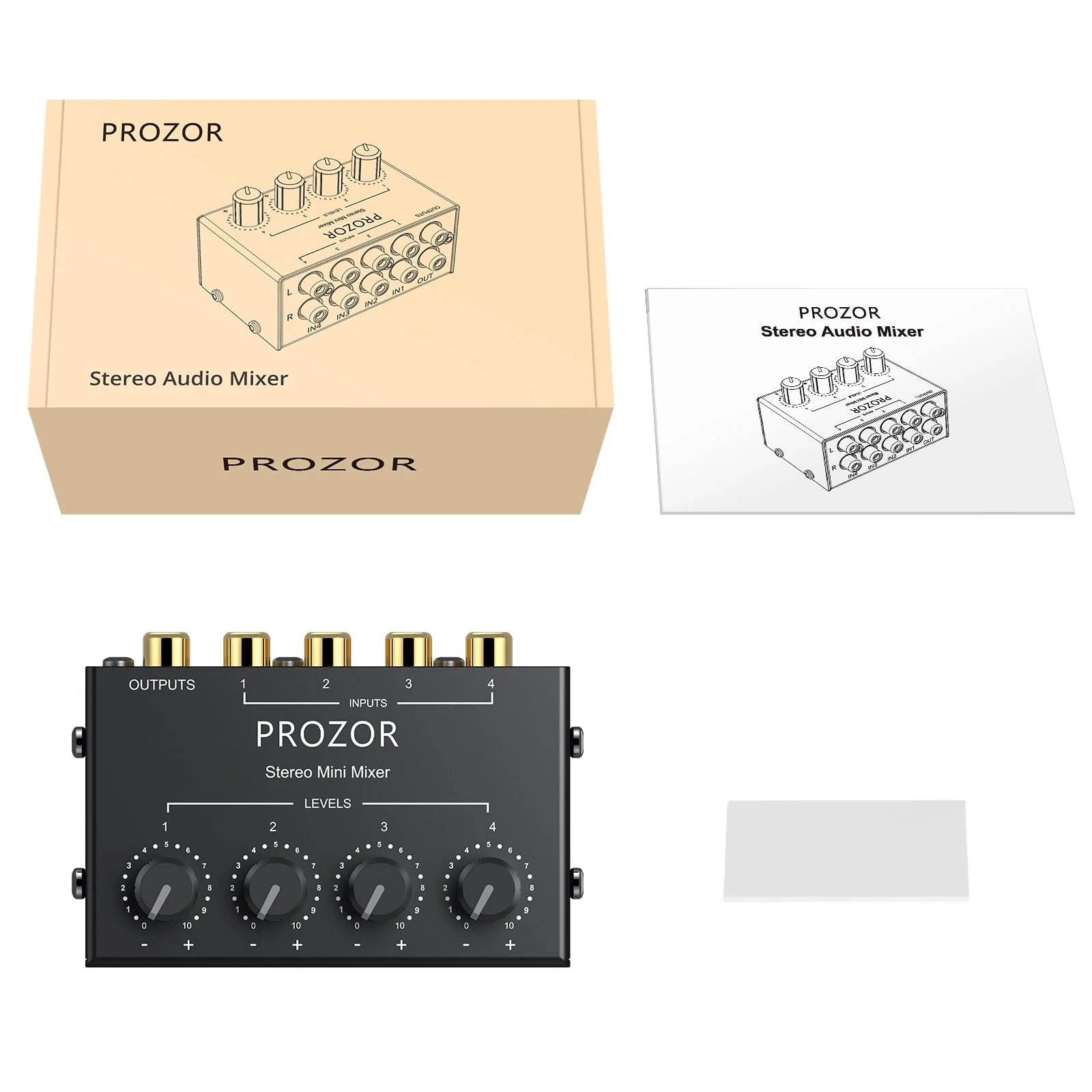 PROZOR 4-Channel Stereo Audio Mixer, RCA Input with Independent Volume Controls, Metal Housing, Ultra Low Noise, for TV/PC Mixing, Home Studios, DJ Performances – No Power Required, Plug and Play - Image 7