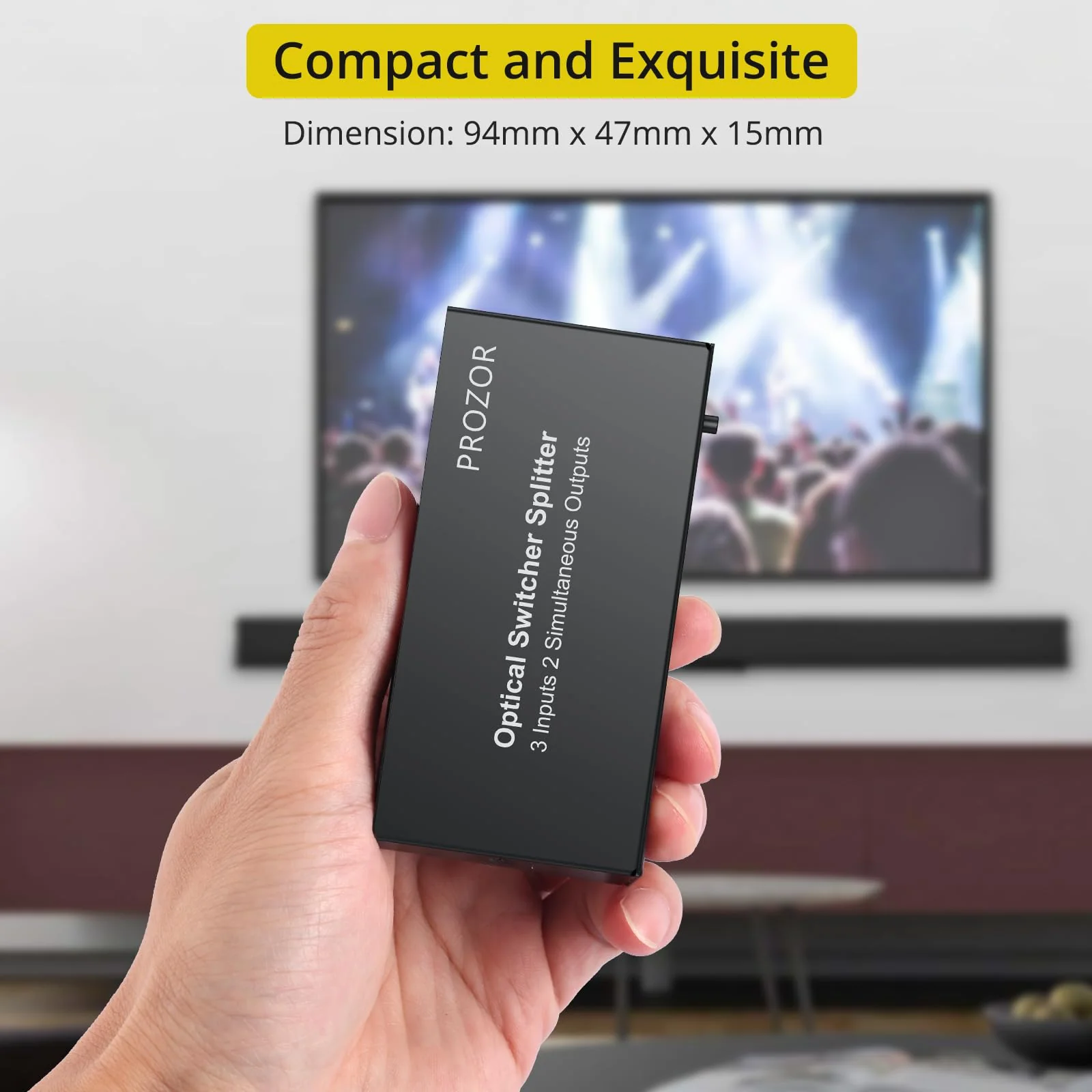 PROZOR Digital Audio Switcher Splitter - 3 in 2 Out 3 Port Spdif Toslink Optical Switch with Remote Control, Aluminum Alloy Material 2 Way Digital Audio Splitter Support LPCM 2.0 DTS Dolby-AC3 - Image 6