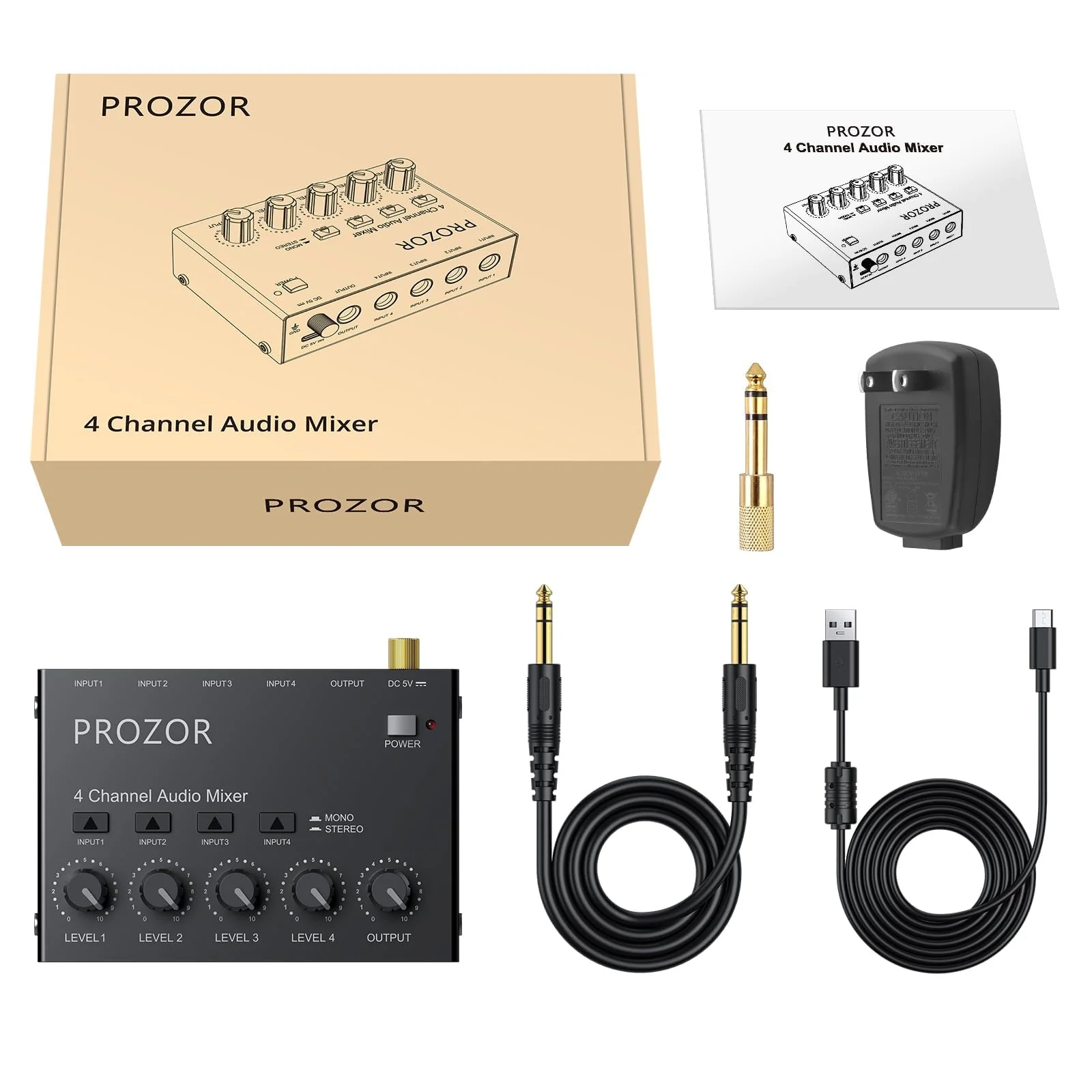 PROZOR Mini Audio Mixer 4 Channel Line Mixer - USB-C Powered Sub Mixer with Volume Control & Stereo Mono Switch, Compact Low Noise Audio Mixer for Guitar, Bass, Keyboard, Recording, Streaming - Image 8