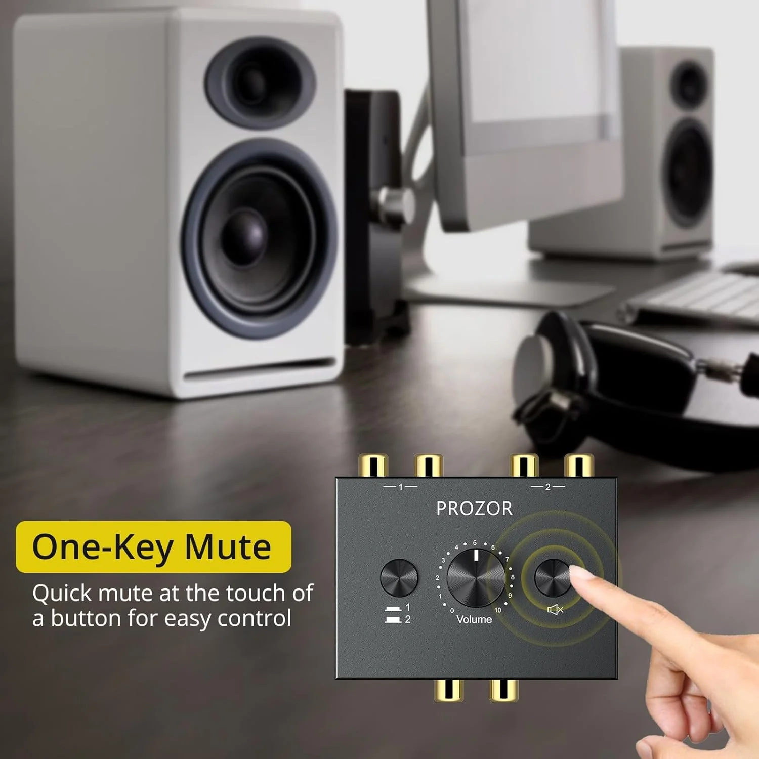 PROZOR RCA Stereo Audio Switcher - 2 in 1 Out R/L Stereo Audio Switch, 1 in 2 Out Stereo Audio Splitter with Mute Button and No External Power Required 2 in 1 Out RCA Switch - Image 3