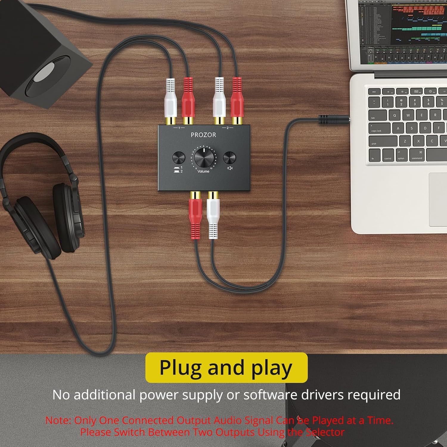 PROZOR RCA Stereo Audio Switcher - 2 in 1 Out R/L Stereo Audio Switch, 1 in 2 Out Stereo Audio Splitter with Mute Button and No External Power Required 2 in 1 Out RCA Switch - Image 4
