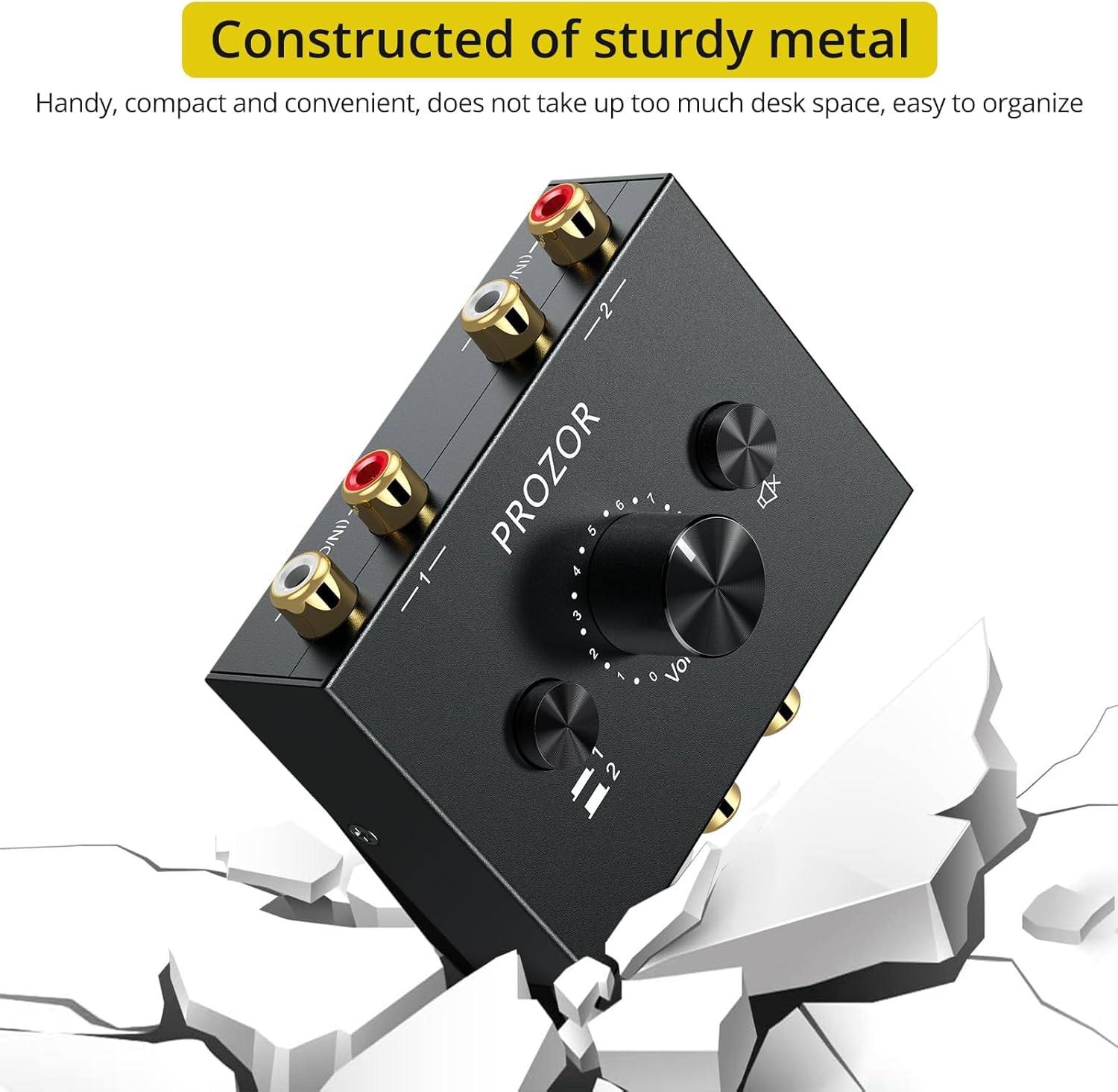 PROZOR RCA Stereo Audio Switcher - 2 in 1 Out R/L Stereo Audio Switch, 1 in 2 Out Stereo Audio Splitter with Mute Button and No External Power Required 2 in 1 Out RCA Switch - Image 5