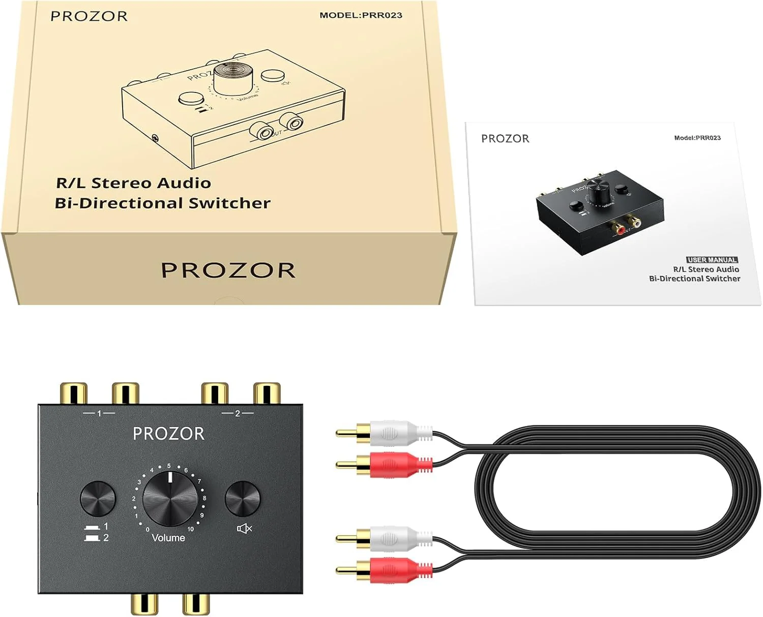 PROZOR RCA Stereo Audio Switcher - 2 in 1 Out R/L Stereo Audio Switch, 1 in 2 Out Stereo Audio Splitter with Mute Button and No External Power Required 2 in 1 Out RCA Switch - Image 8