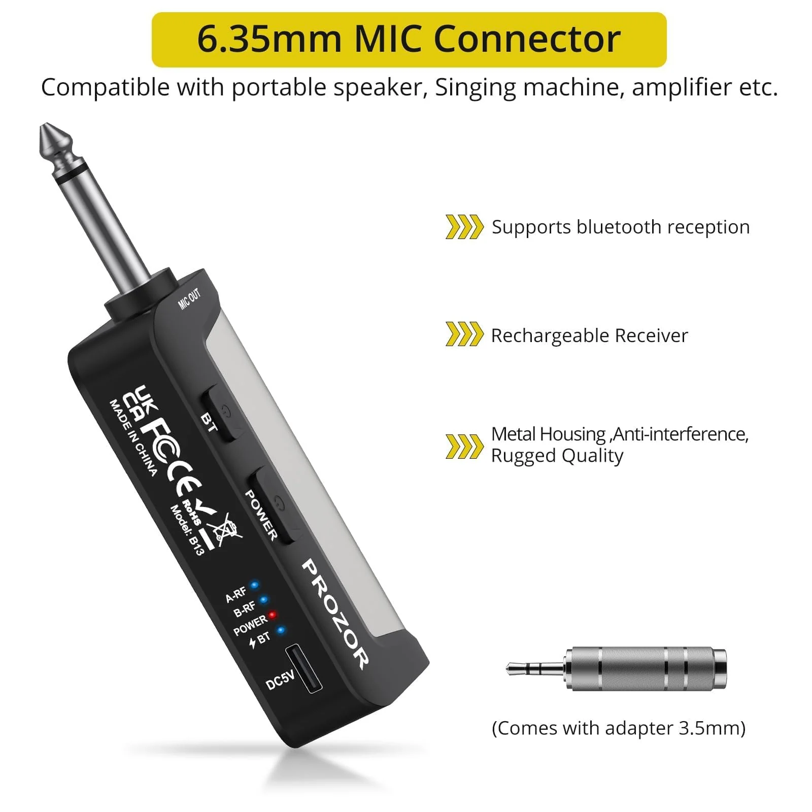 PROZOR UHF Wireless Microphone with Volume Treble Bass Echo Control, Wireless Rechargeable Mic Dual Handheld Dynamic Mic System with Rechargeable Receiver, for Karaoke Machines, DJ, Church, Weddings Rechargeable Portable Bluetooth UHF Mic – Echo Control - Image 5