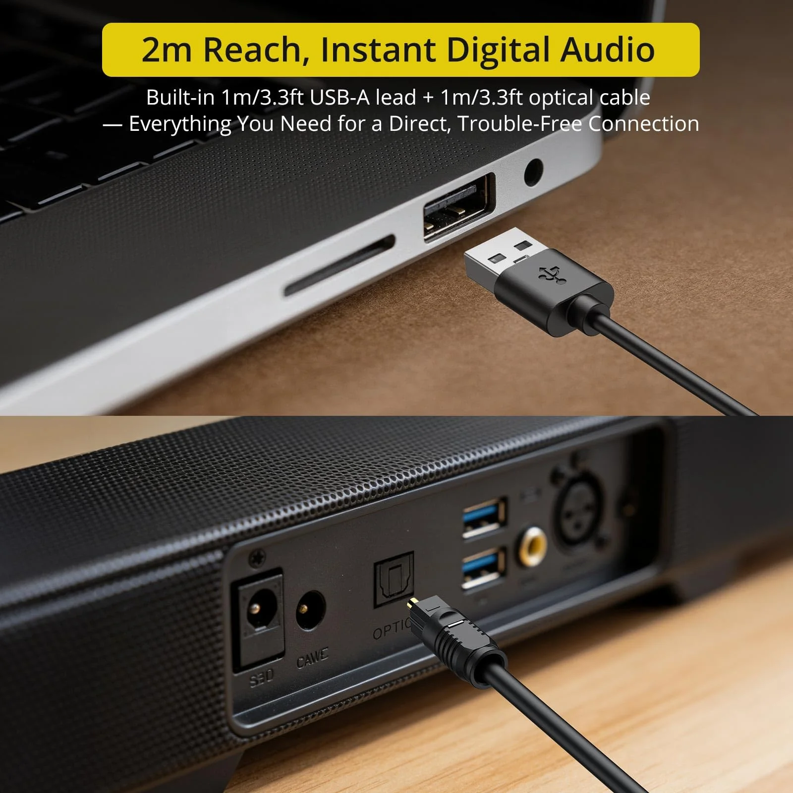 PROZOR USB A to Toslink Optical Audio Adapter, 1M/3.3ft Cord, 96kHz SPDIF Digital Converter for Computer, PC, Mac, Laptop Only (Unidirectional, Not for TV or Game Consoles Like PS5/Xbox) - Image 3
