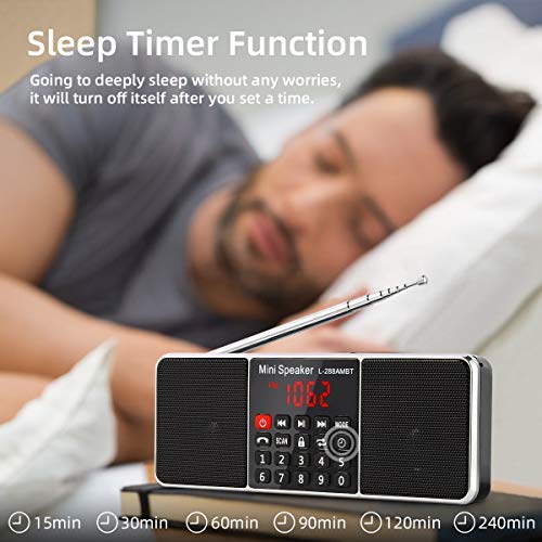 PRUNUS J-288 Portable Radio AM FM Radio with Bluetooth Speaker, Sleep Timer, Power-Saving Display, Ultra-Long Antenna, AUX Input & USB Disk & TF Card MP3 Player, NO Manual Preset Black - Image 5