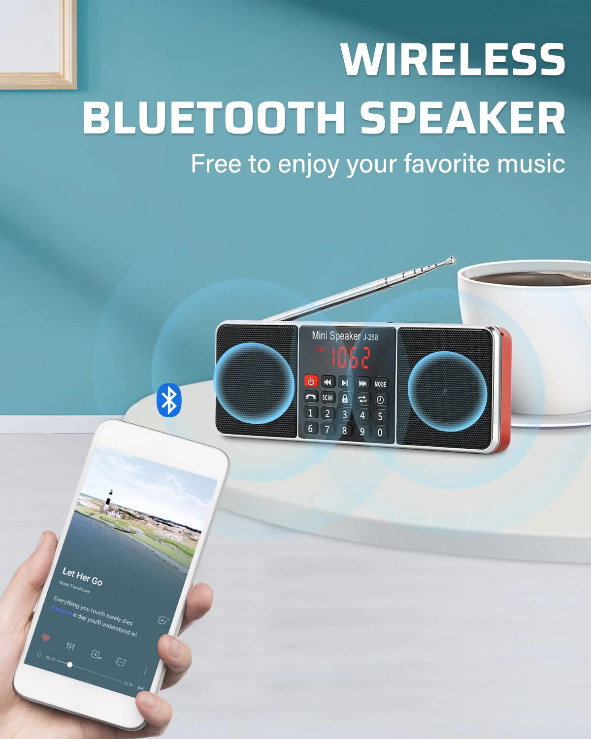 PRUNUS J-288 Portable Radio AM FM Radio with Bluetooth Speaker, Sleep Timer, Power-Saving Display, Ultra-Long Antenna, AUX Input & USB Disk & TF Card MP3 Player, NO Manual Preset Red - Image 4