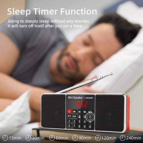PRUNUS J-288 Portable Radio AM FM Radio with Bluetooth Speaker, Sleep Timer, Power-Saving Display, Ultra-Long Antenna, AUX Input & USB Disk & TF Card MP3 Player, NO Manual Preset Red - Image 5