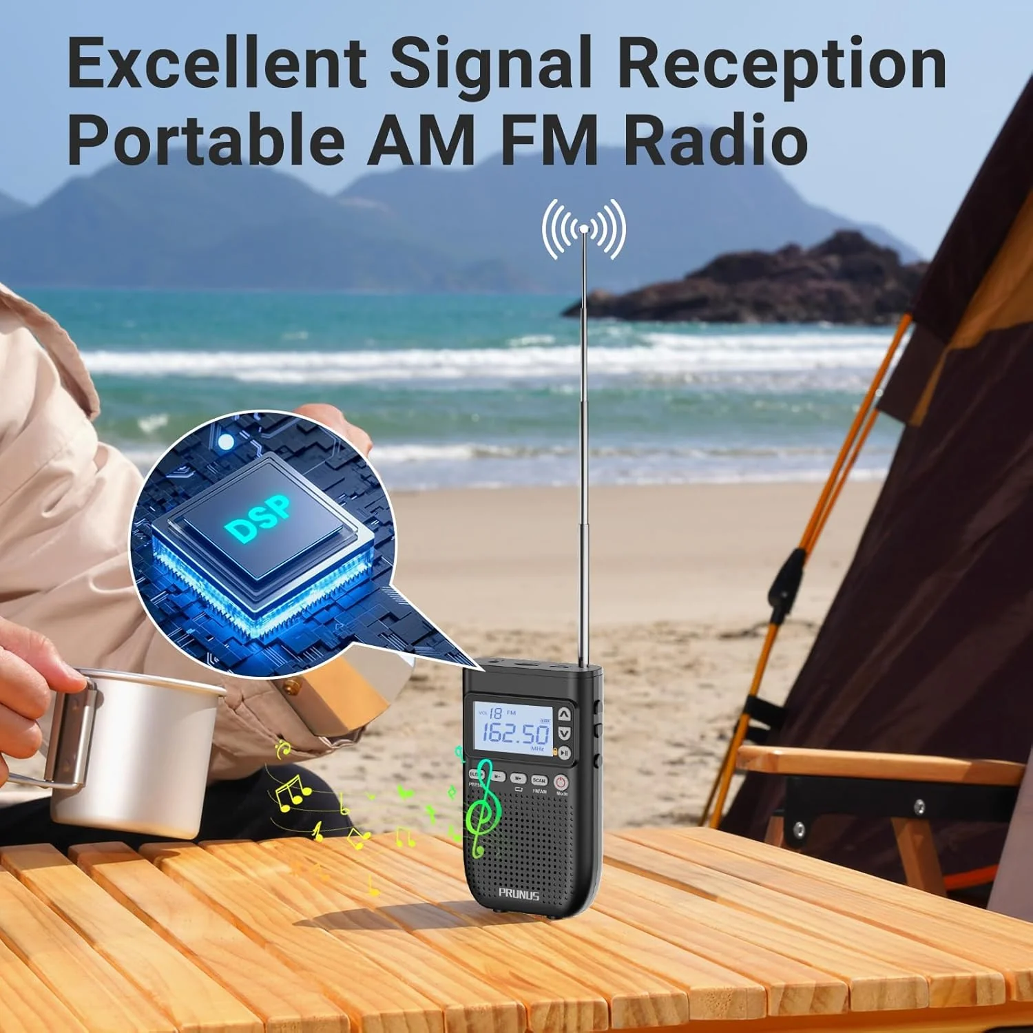 PRUNUS J-618 Portable Radio AM FM to Bluetooth Earphone, as Bluetooth Speaker, 2000mah Rechargeable Radio, Preset, TF Card Shuffle Play, Headphone Jack, Sleep Timer, Walkman Radios, Digital Radios - Image 4