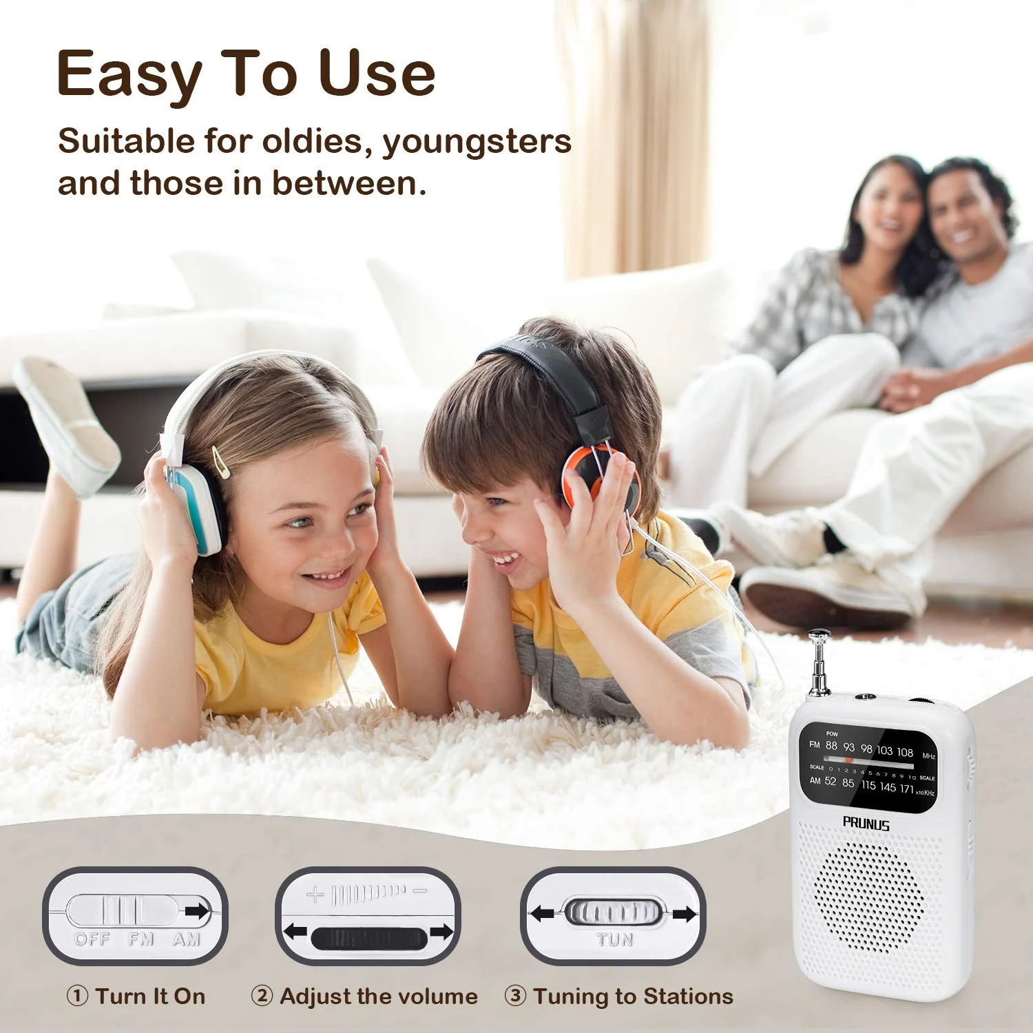 PRUNUS J-777 Pocket Radios Portable AM FM Small Personal Radio with Best Reception, AAA Battery Operated Transistor Radio with Headphone & Speaker for Walk/Jogging/Camping White - Image 2