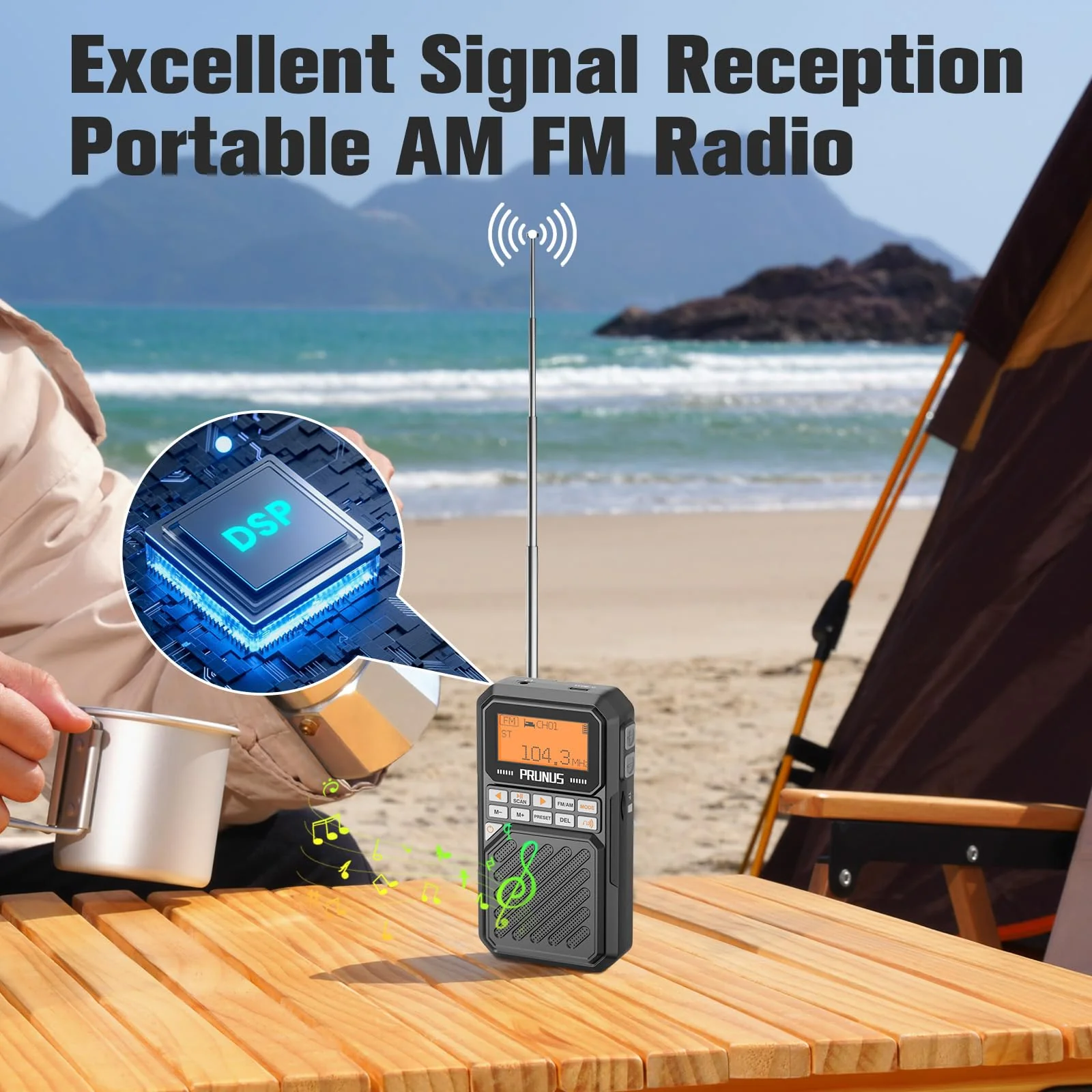 PRUNUS J525 Portable Radio AM FM with Bluetooth Earphone Output & Bluetooth Speaker Mode, Preset, 2500mAh Rechargeable, Micro SD Playback with Shuffle & Sequential Play, Headphone Jack, Sleep Timer - Image 5