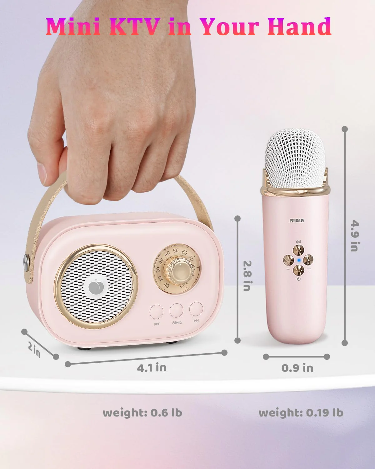 PRUNUS Mini Karaoke Machine for Kids&Adults,Portable Bluetooth Speaker with 2 Wireless Microphones and Stereo Sound Enhanced Bass,Toys for Girl 6 7 8 9 10 11 12 Years Old Home Party Birthday-Pink Pink-2 Mic - Image 6