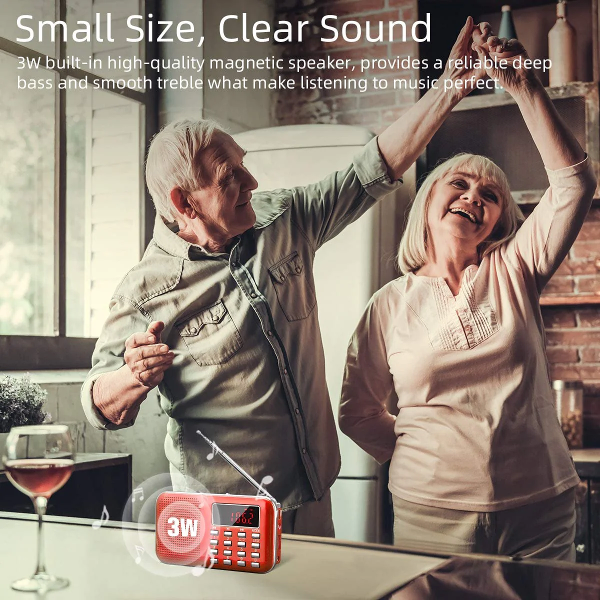 PRUNUS Mini Portable Radio AM FM Pocket Radio with MP3, LED Flashlight, Digital Radios Speaker Support Micro SD/TF Card/USB, Auto Scan Save, 1200mAh Rechargeable Battery Operated[Latest Version] Red - Image 5