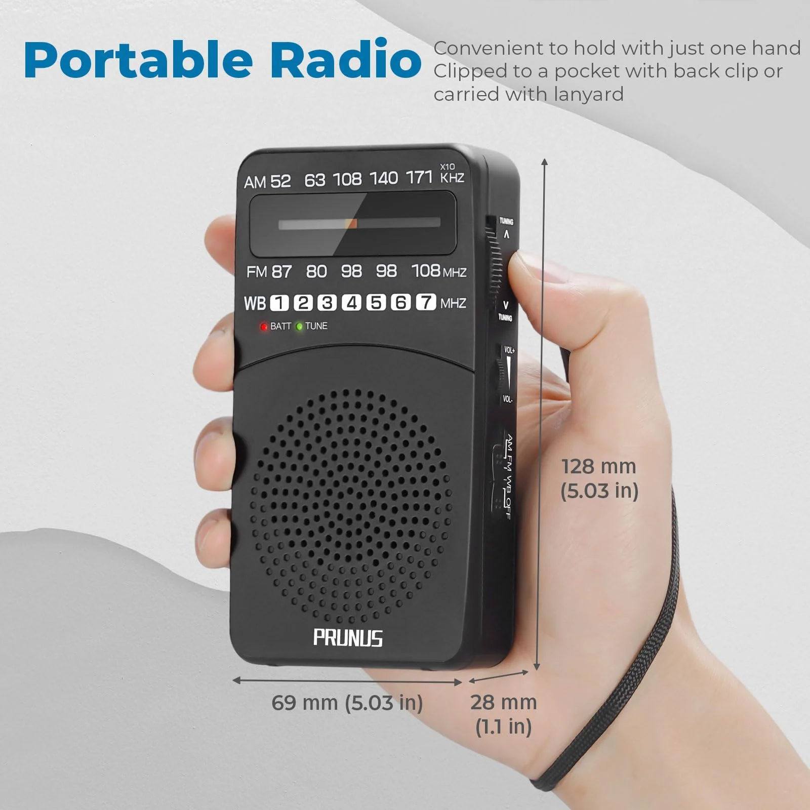 PRUNUS NOAA Weather Radio AM FM, Battery Powered Radio by AA, Transistor Radio, Earphone Jack, Portable Radio AM FM WB for Emergency, Hurricane, Floods, snowstorms - Image 4