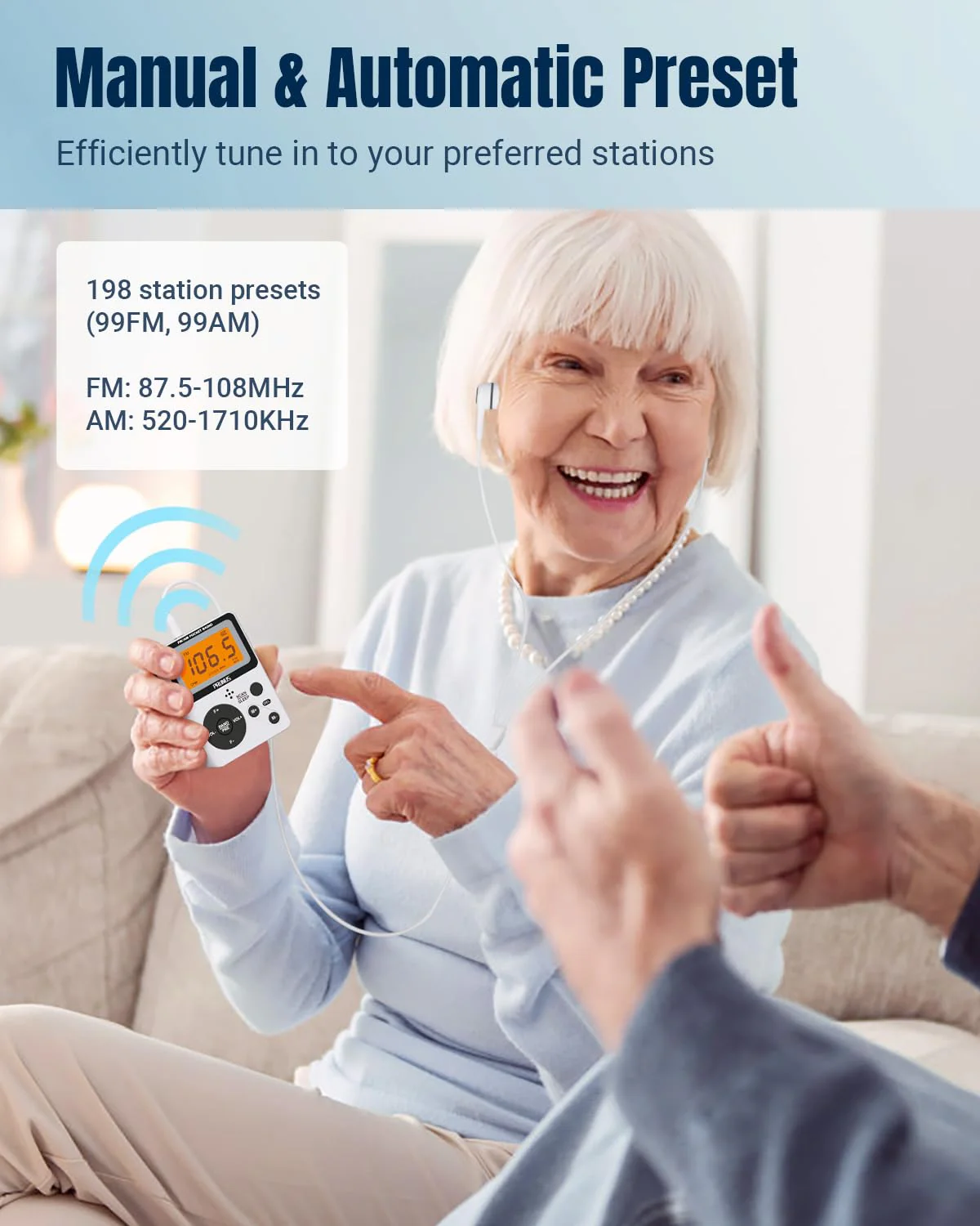 PRUNUS Pocket AM FM Radio Portable with Stereo Earphone, Battery Operated Radio by 2 AAA, Manual Preset, Large Screen, Lock Key Walkman Radio, Sleep Timer, Mini Radio, Digital Radio J-159(No Speaker) - Image 2