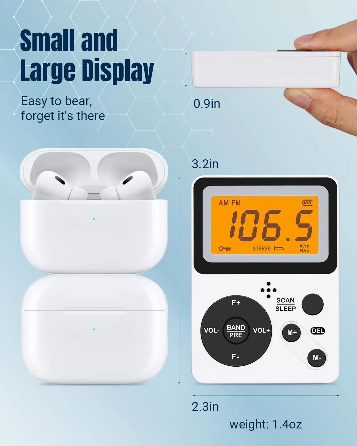 PRUNUS Pocket AM FM Radio Portable with Stereo Earphone, Battery Operated Radio by 2 AAA, Manual Preset, Large Screen, Lock Key Walkman Radio, Sleep Timer, Mini Radio, Digital Radio J-159(No Speaker) - Image 3
