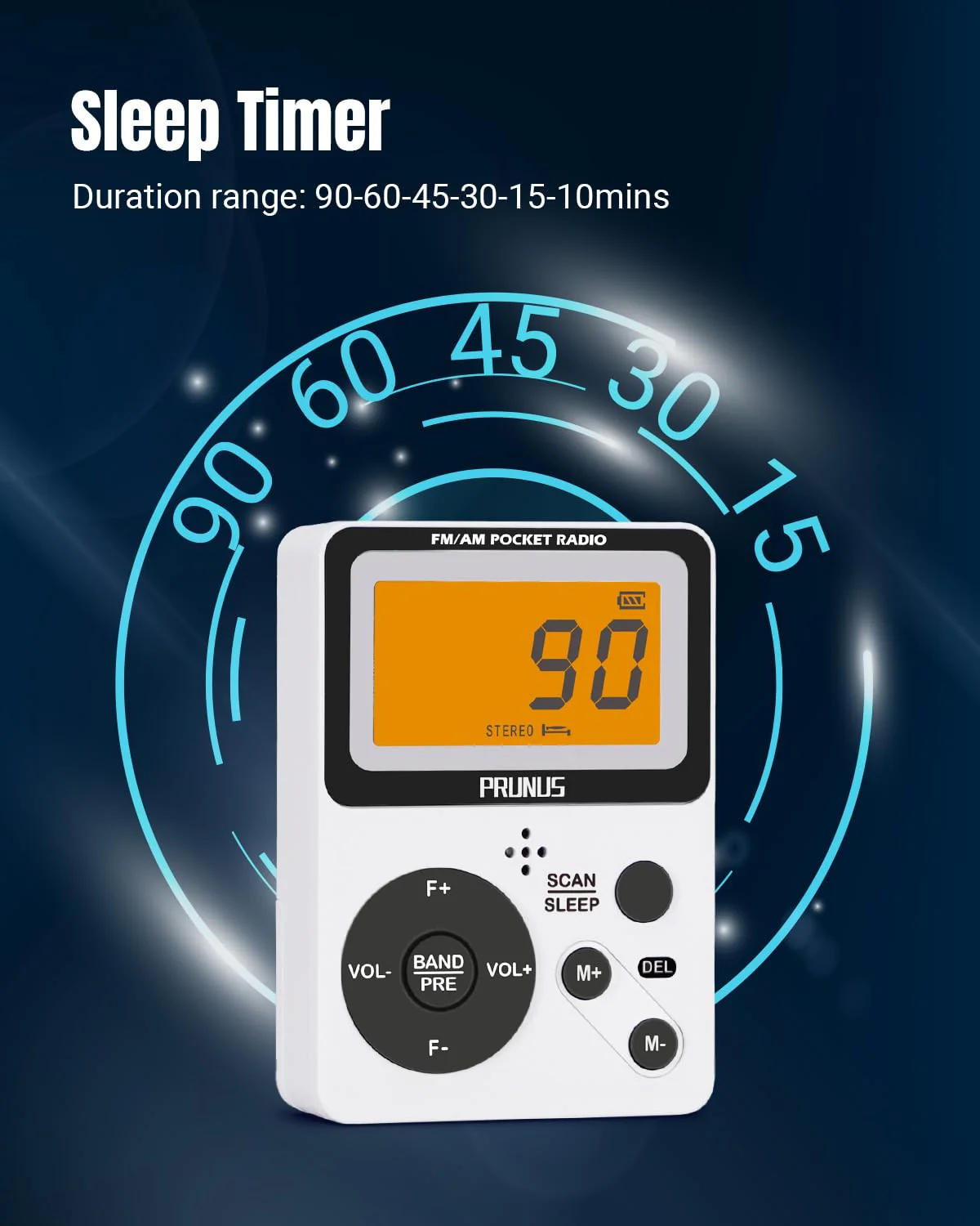 PRUNUS Pocket AM FM Radio Portable with Stereo Earphone, Battery Operated Radio by 2 AAA, Manual Preset, Large Screen, Lock Key Walkman Radio, Sleep Timer, Mini Radio, Digital Radio J-159(No Speaker) - Image 5