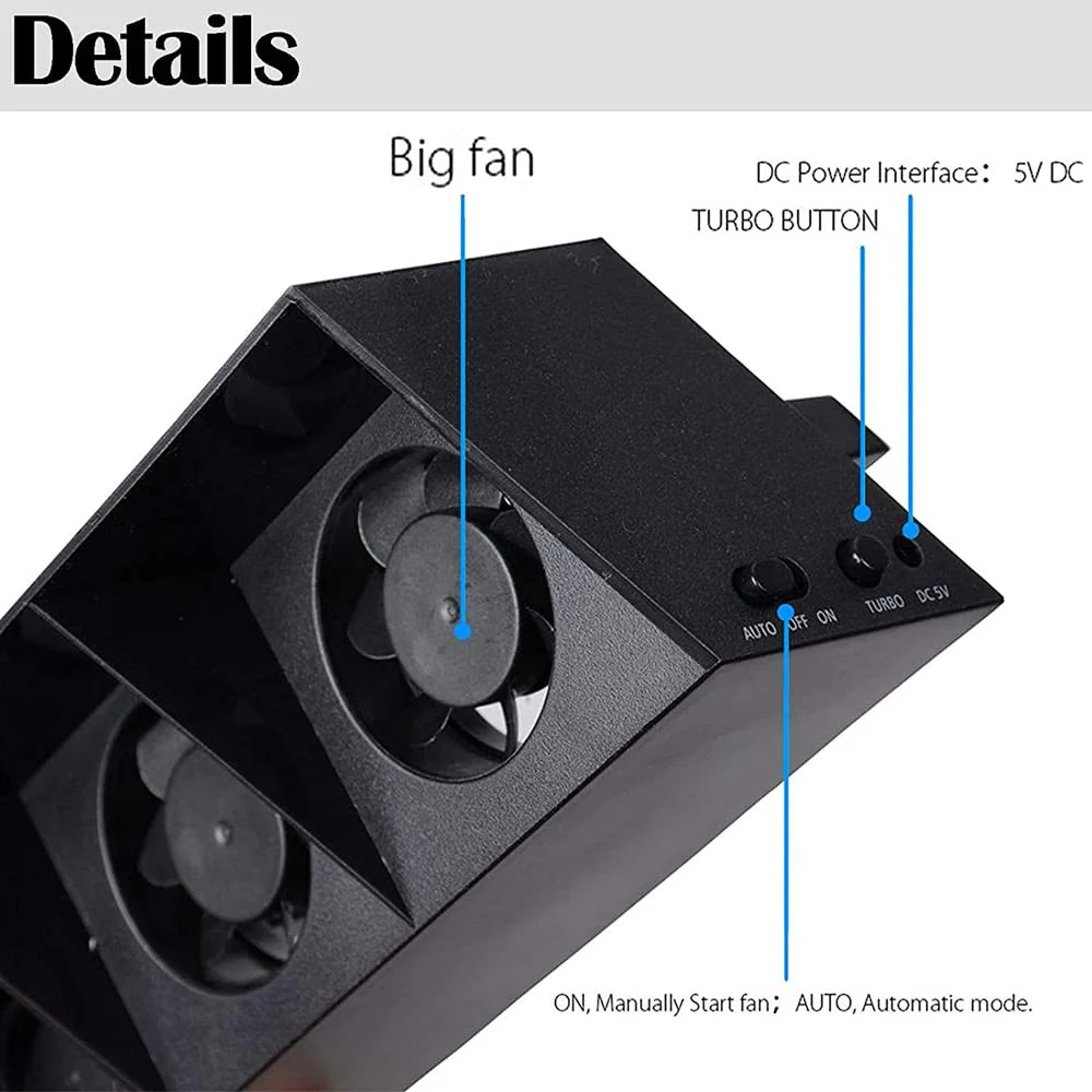 PS4 Cooling Fan 5 Fan System Station PS4 Turbo Fan USB External PS4 Cooler Temperature Control Cooling Fans - axGear - Image 7