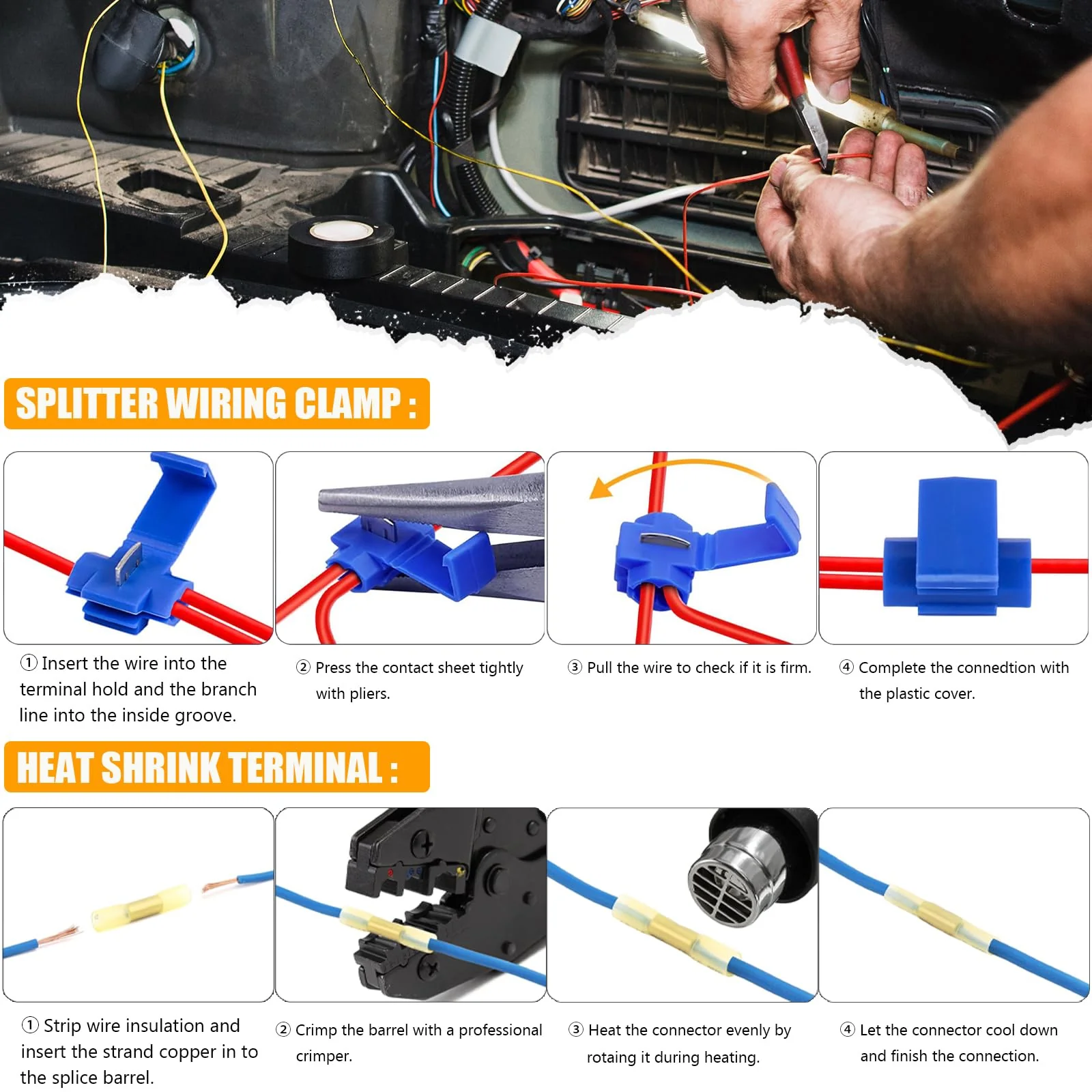 PSEQT 3-to-2-Wire Splice-in Trailer Tail Light Converter with 4-Pin Flat Plug Wiring Harness Waterproof for Tail Side Clearance Brake Stop Turn Signal Lights, Used in Trailer Truck Van RV ATV, 1Pcs - Image 5