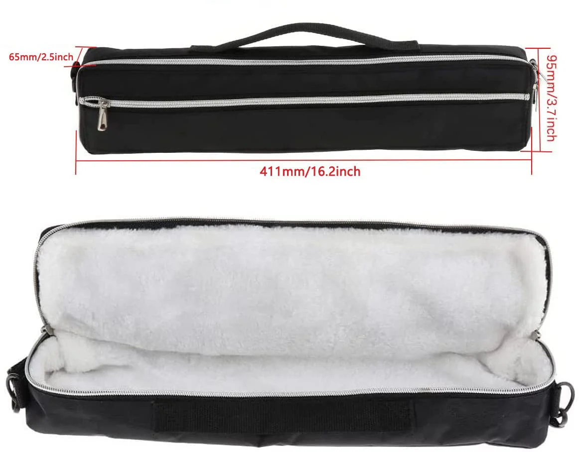 PU Leather Flute Case Carrying Handbag Durable for 16 Holes Flute C Foot with Adjustable Shoulder Strap - Image 5