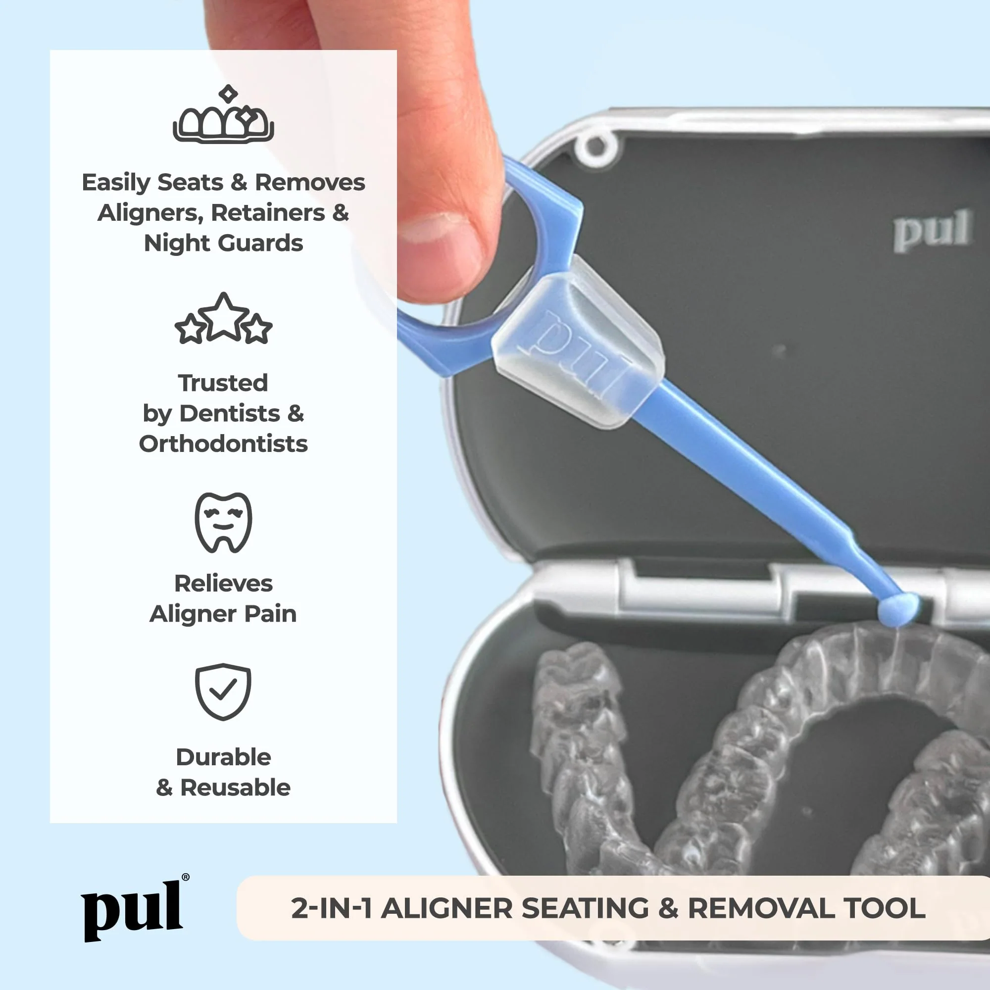 PUL Pack of 4 Reusable 2-in-1 Aligner Seating Chewie & Removal Tool — Compatible with Invisalign, Removable Braces, Retainers, Trays – Easy-to-Use Remover & Chew, Dental & Oral Hygiene Care – Blue 4 Pack - Image 2