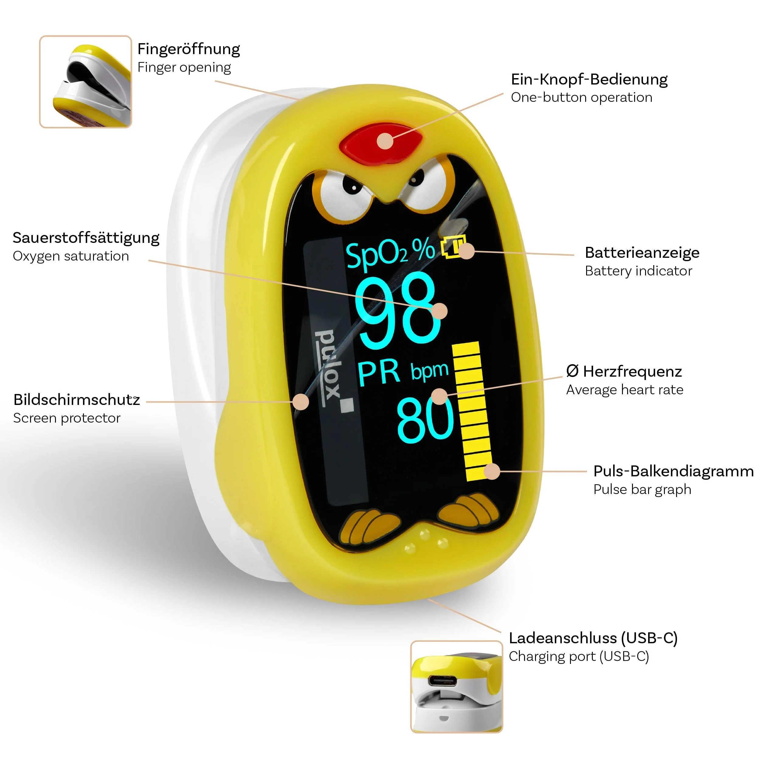 Pulox PO-210B Children's Pulse Oximeter - Battery Operated Finger Pulse Oximeter for Children and Toddlers - Image 2