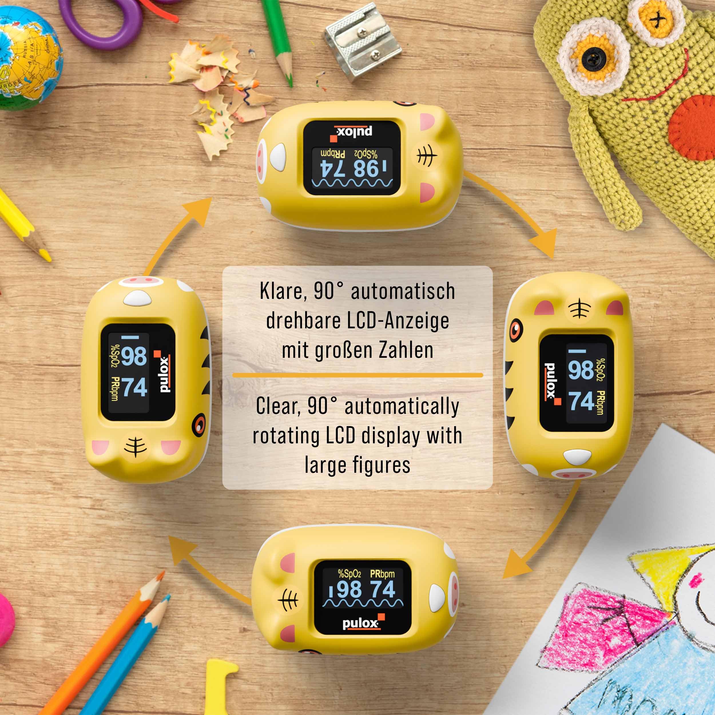 Pulox PO-230 Finger Pulse Oximeter for Children in Yellow, Measurement of SpO2 and Pulse in Seconds - with Stickers to Stick Yourself - Image 3
