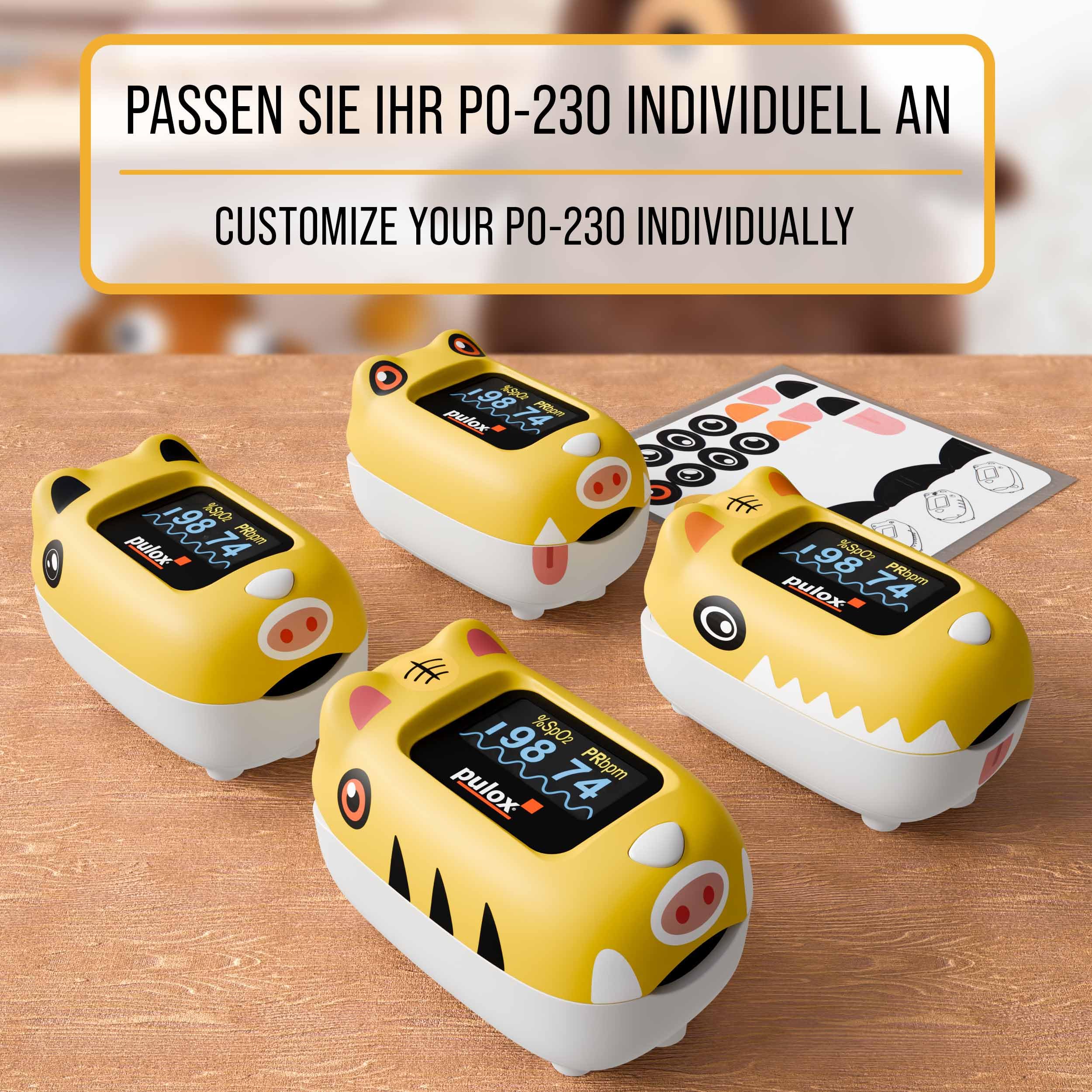 Pulox PO-230 Finger Pulse Oximeter for Children in Yellow, Measurement of SpO2 and Pulse in Seconds - with Stickers to Stick Yourself - Image 5