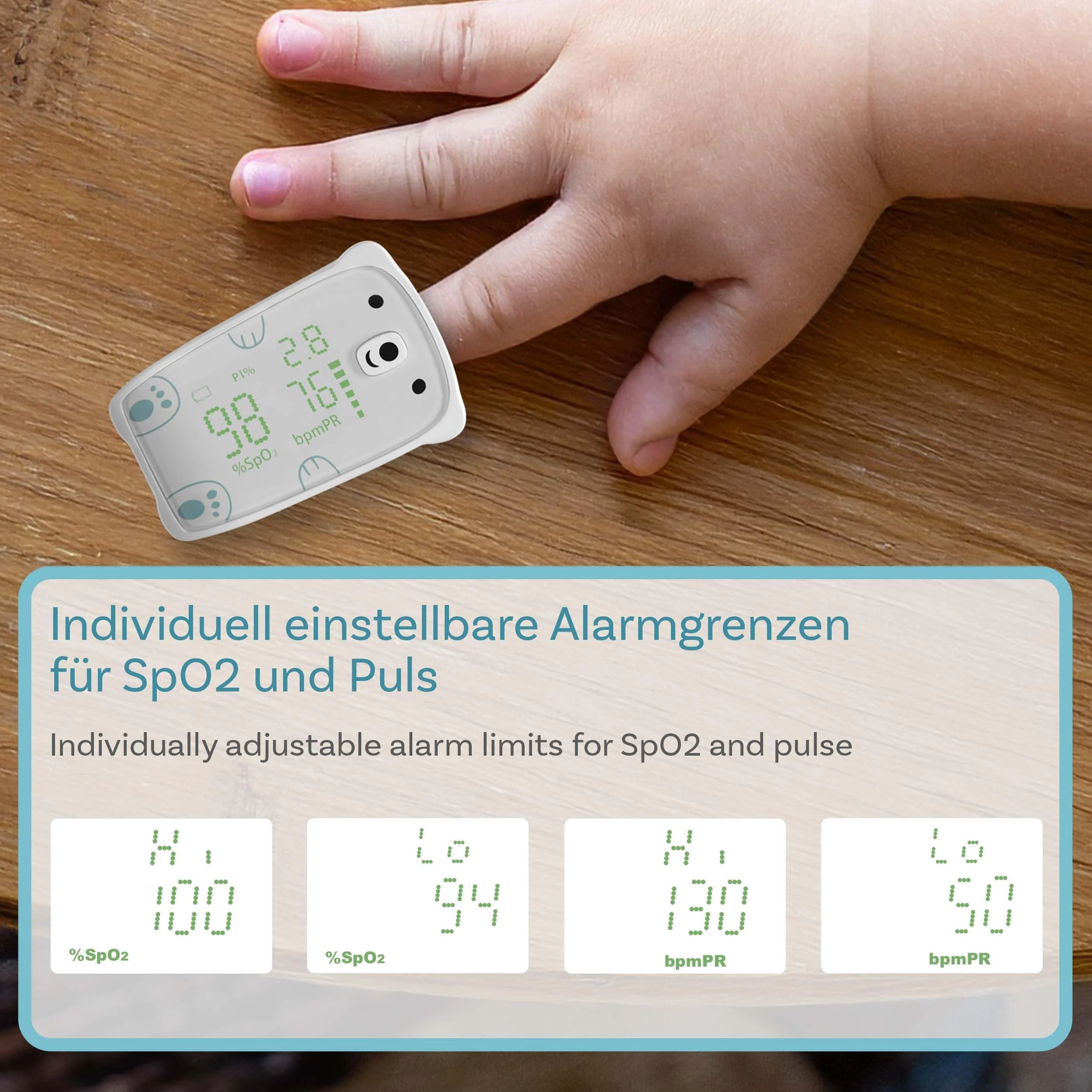 Pulox PO-235 Pulse Oximeter for Children for Measuring Oxygen Saturation, Pulse Rate and PI - with Alarm Function - Image 4