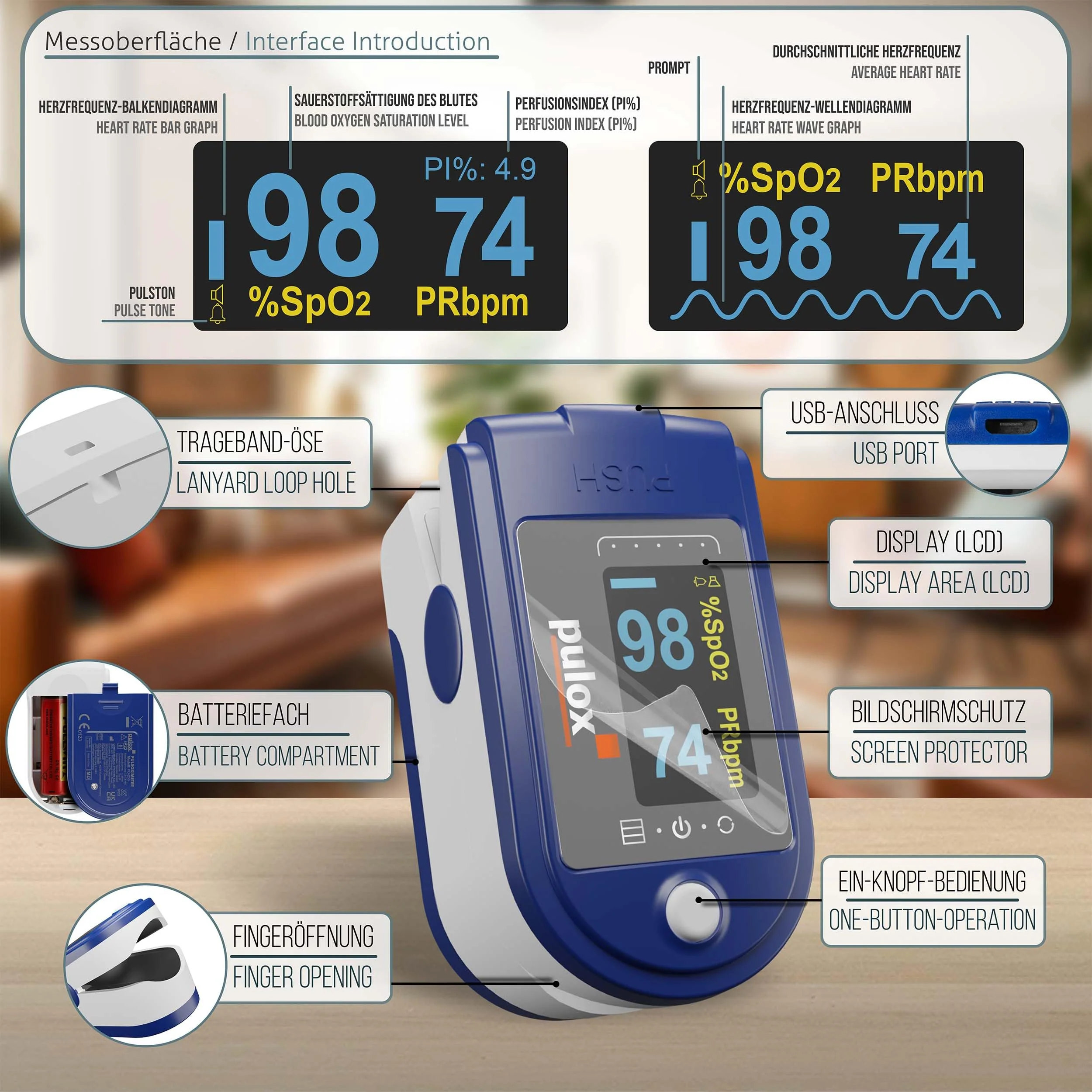 Pulox PO-250 Pulse Oximeter with OLED Colour Display, Software and Accessories - Image 2
