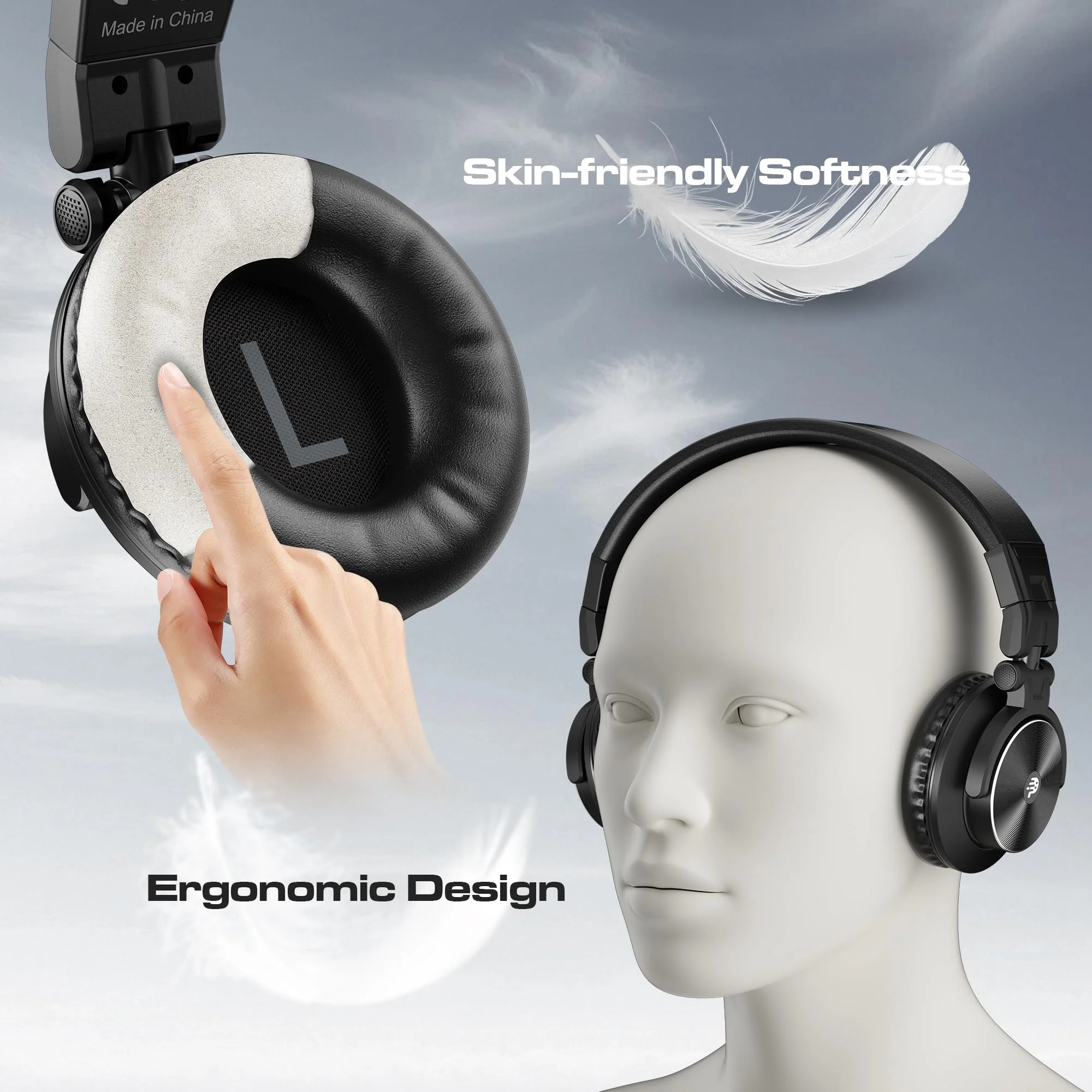 PUPGSIS Wired Over Ear Headphones: Studio Monitor Headphones - Professional 40kHz Hi-Res DJ Stereo Headphones - 1/4 to 3.5mm Audio Jack for Recording/Mixing/Podcast/Guitar/Piano Black - Image 5